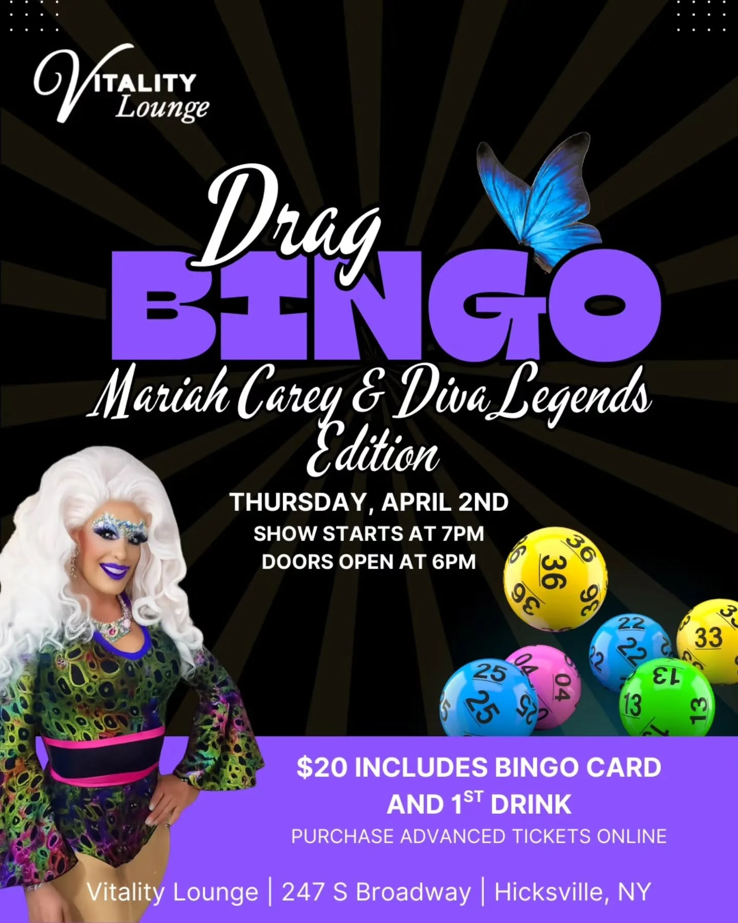 Ivy Stalls presents a tribute night inspired by the legendary Mariah Carey and other powerhouse diva icons on April 2 at 7PM!

Get ready for a high-energy drag show packed with bingo, prizes, big laughs, and sing-along moments to your favorite diva a