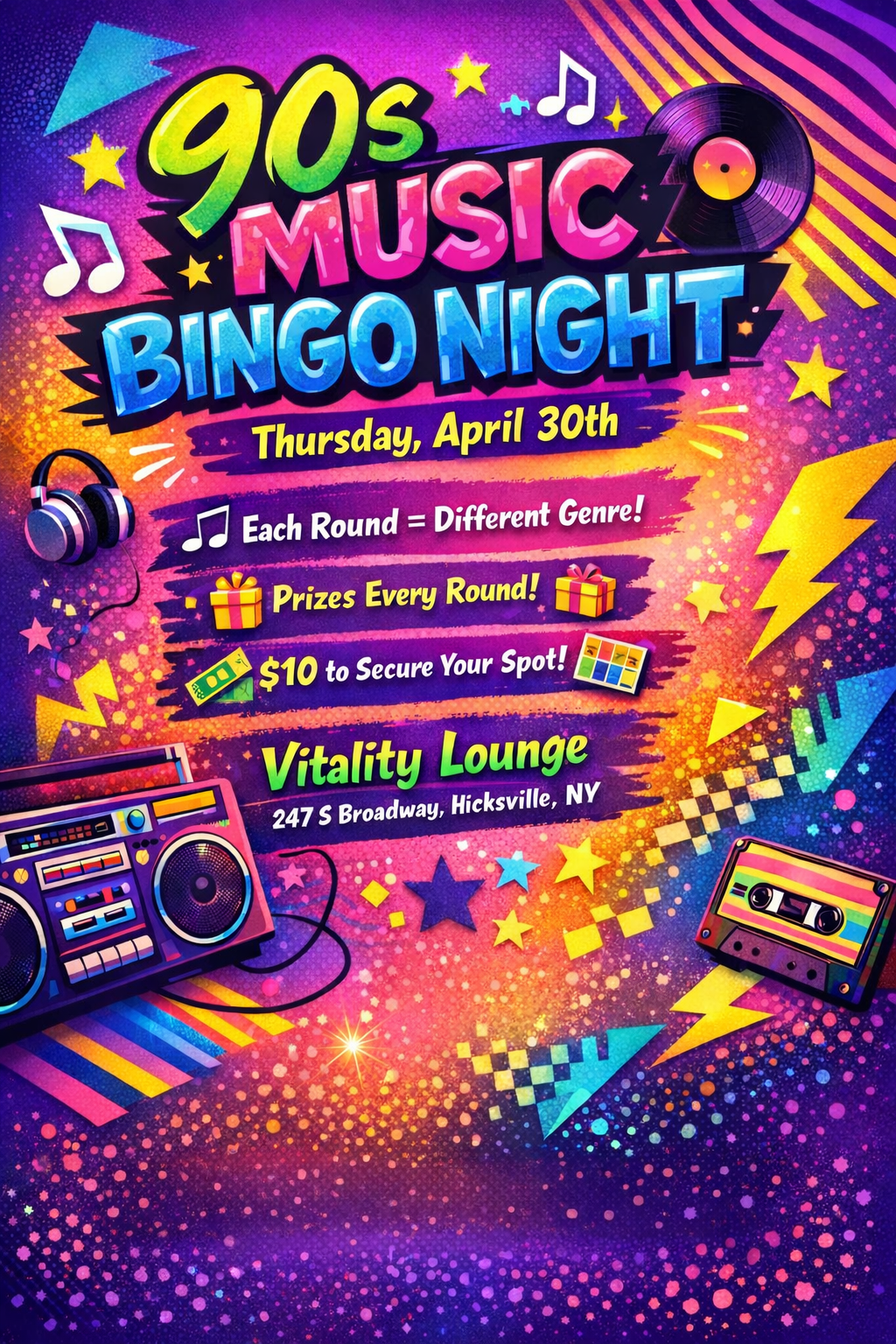 90s Music Bingo Night