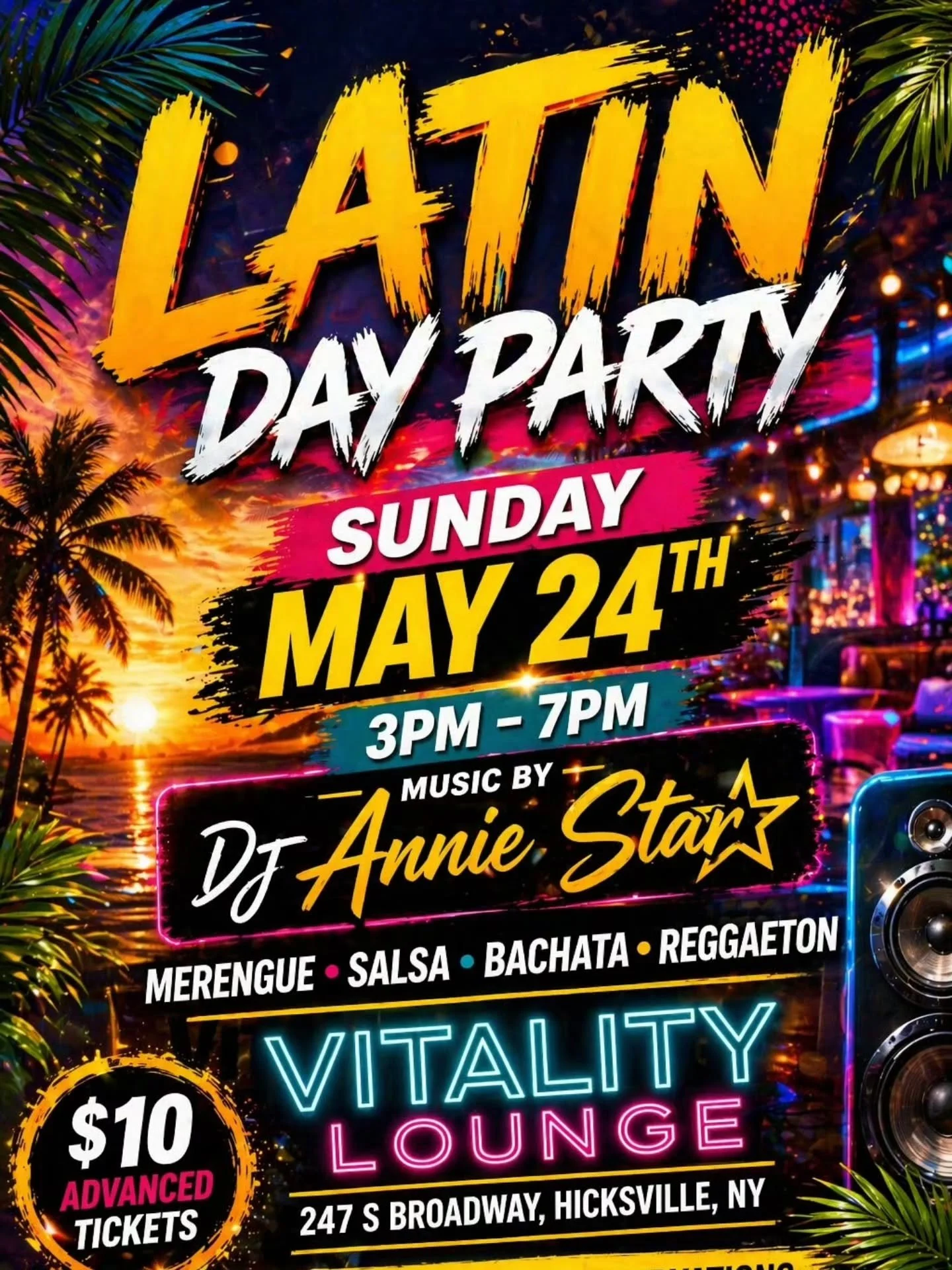 LATIN DAY PARTY 🔥
Tomorrow &bull; May 24th &bull; 3PM

🎟️ $10 Tickets
🔗 Link in Bio
📞 Table Reservations: 516-261-9205

Music &bull; Dancing &bull; Good Vibes 💃🕺

#latindayparty #daypartyvibes #longislandnightlife #latinvibes