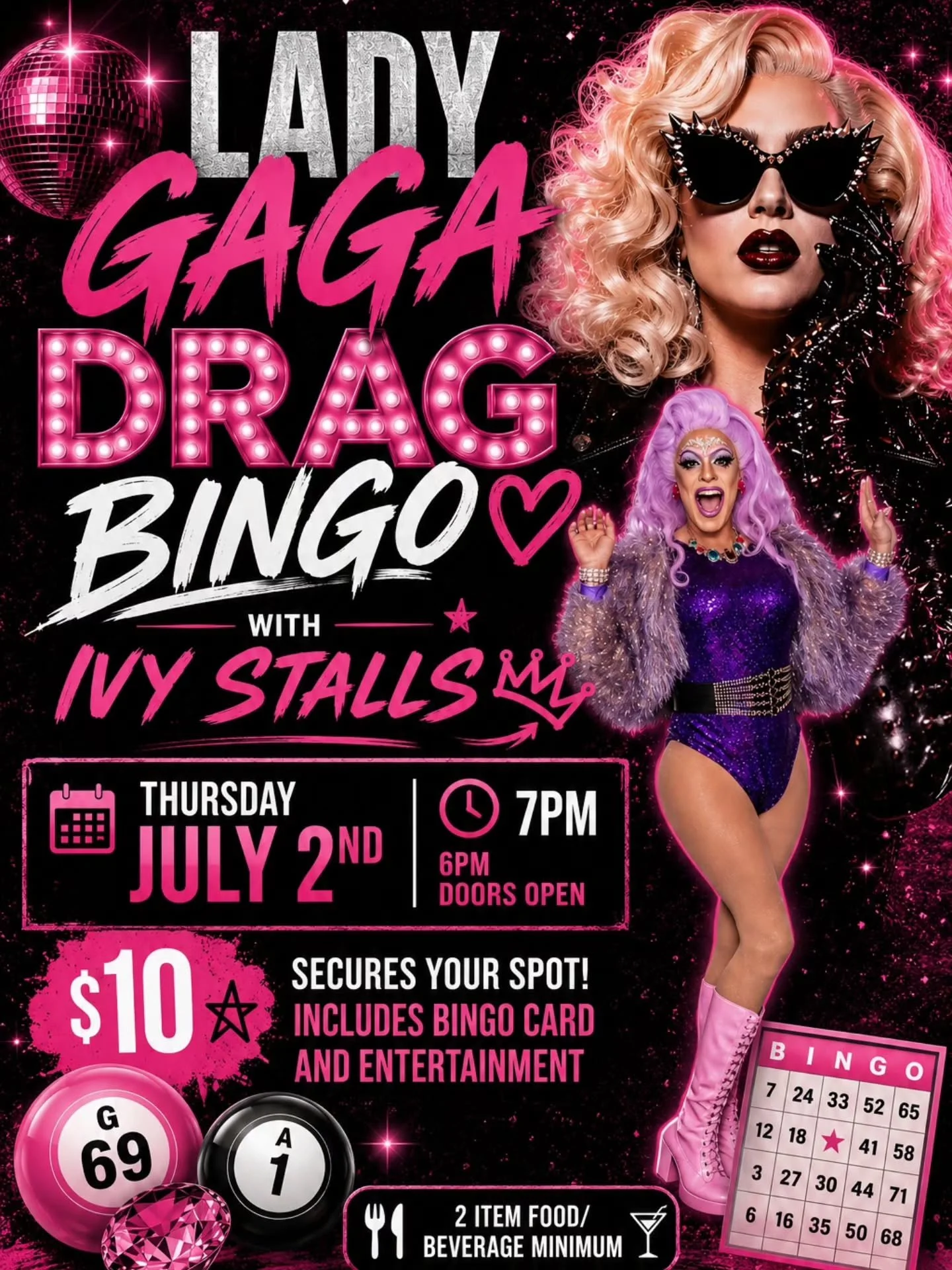 🚨 JUST ADDED 🚨
Drag Bingo with Ivy Stalls returns Thursday, July 2nd for a special LADY GAGA EDITION 🎤✨

💃 $10 secures your spot
🎟 Includes 1 Bingo Card + Entertainment
🍸 Food &amp; Drink Available to Purchase 
🏆 Fun prizes
🔥 June sold out &m