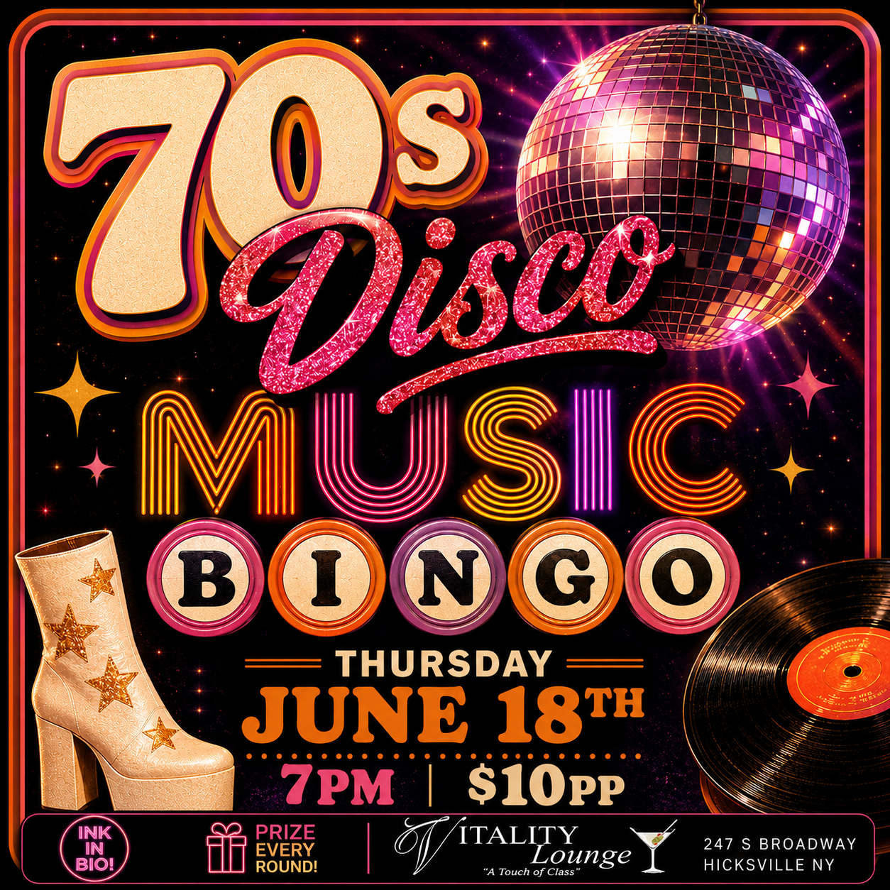 70s Disco Music Bingo