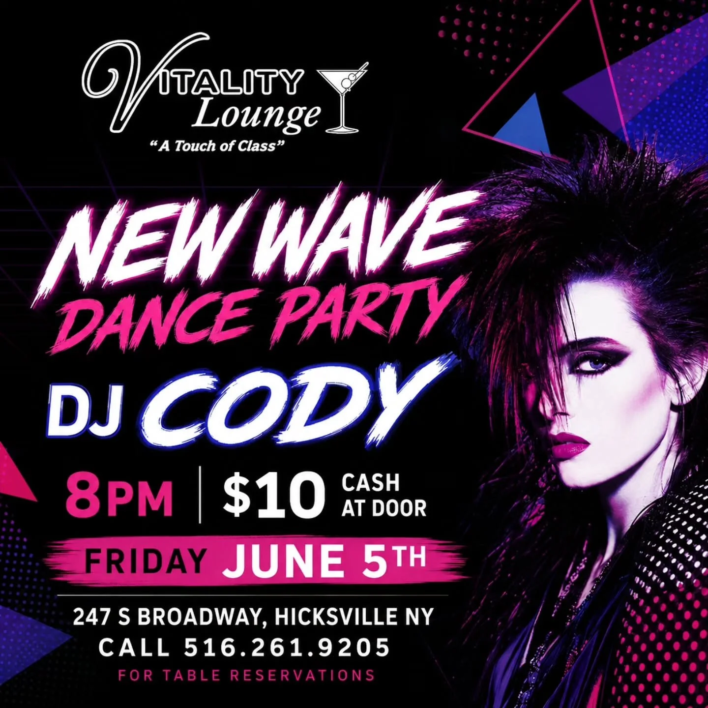 🎶 NEW WAVE DANCE PARTY 🎶

Friday, June 5th &bull; Doors Open at 8PM

Get ready for a night of nostalgia as DJ Cody spins the best New Wave, Synthpop, Post-Punk, and Alternative hits! 

Grab your friends, hit the dance floor, and relive the music th