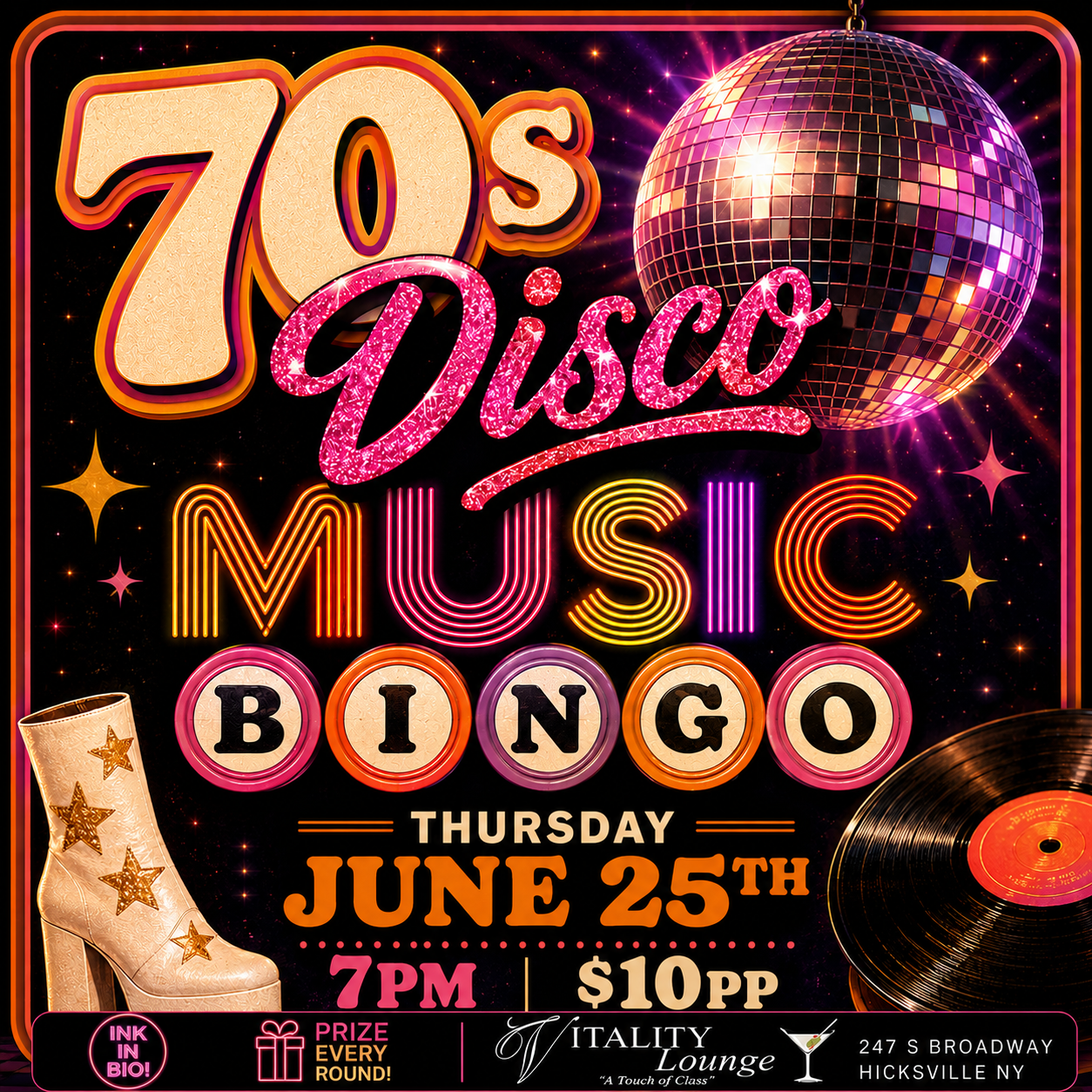 70s Disco Music Bingo