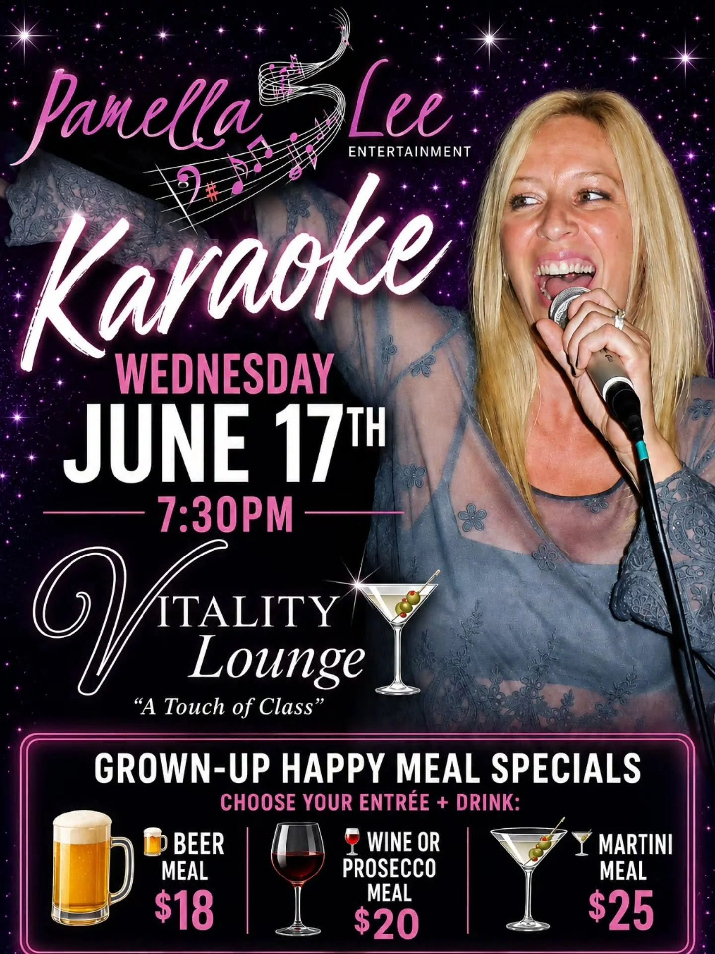 🎤 Karaoke Night is NEXT WEDNESDAY at Vitality Lounge! 🎶

Grab your friends, pick your favorite song, and join Pamela Lee Entertainment for a night of music, laughter, and great vibes. Whether you're a seasoned performer or a first-time singer, the 