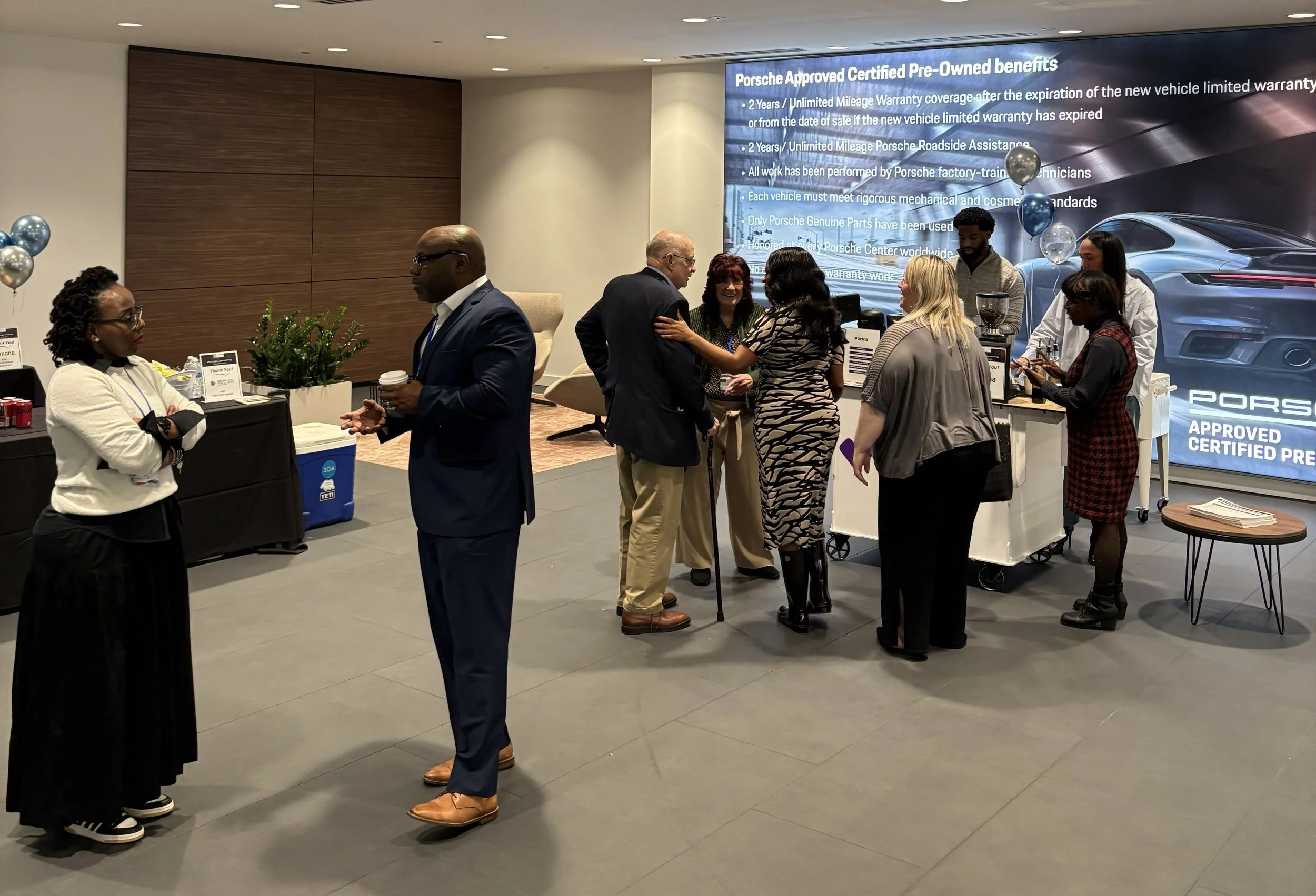 Aetna coffee bar welcoming corporate attendees during morning hospitality