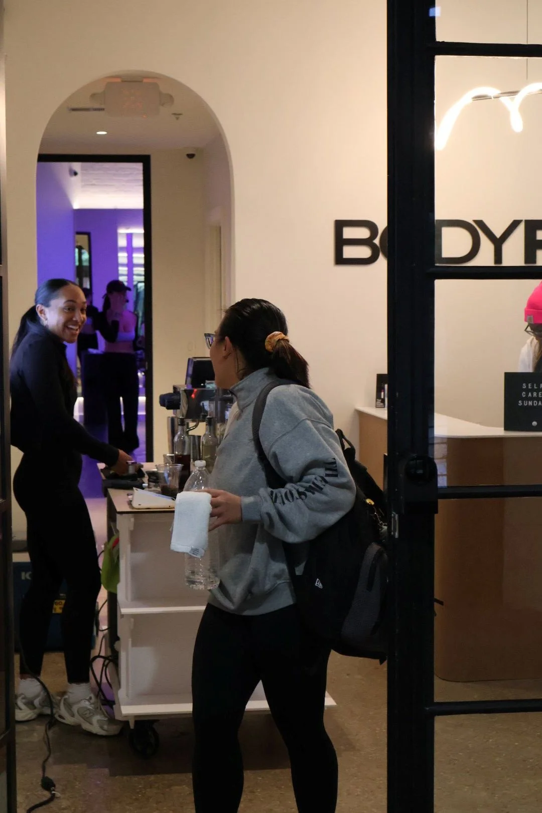  BodyRok Inman Park customers enjoying coffee from a branded Atlanta coffee cart 