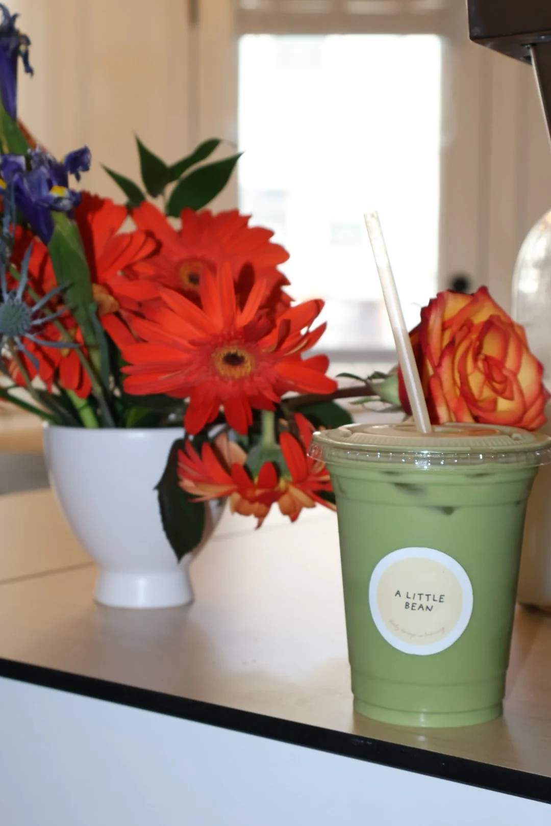 Custom-labeled iced matcha latte served at a Columbus, GA baby shower.