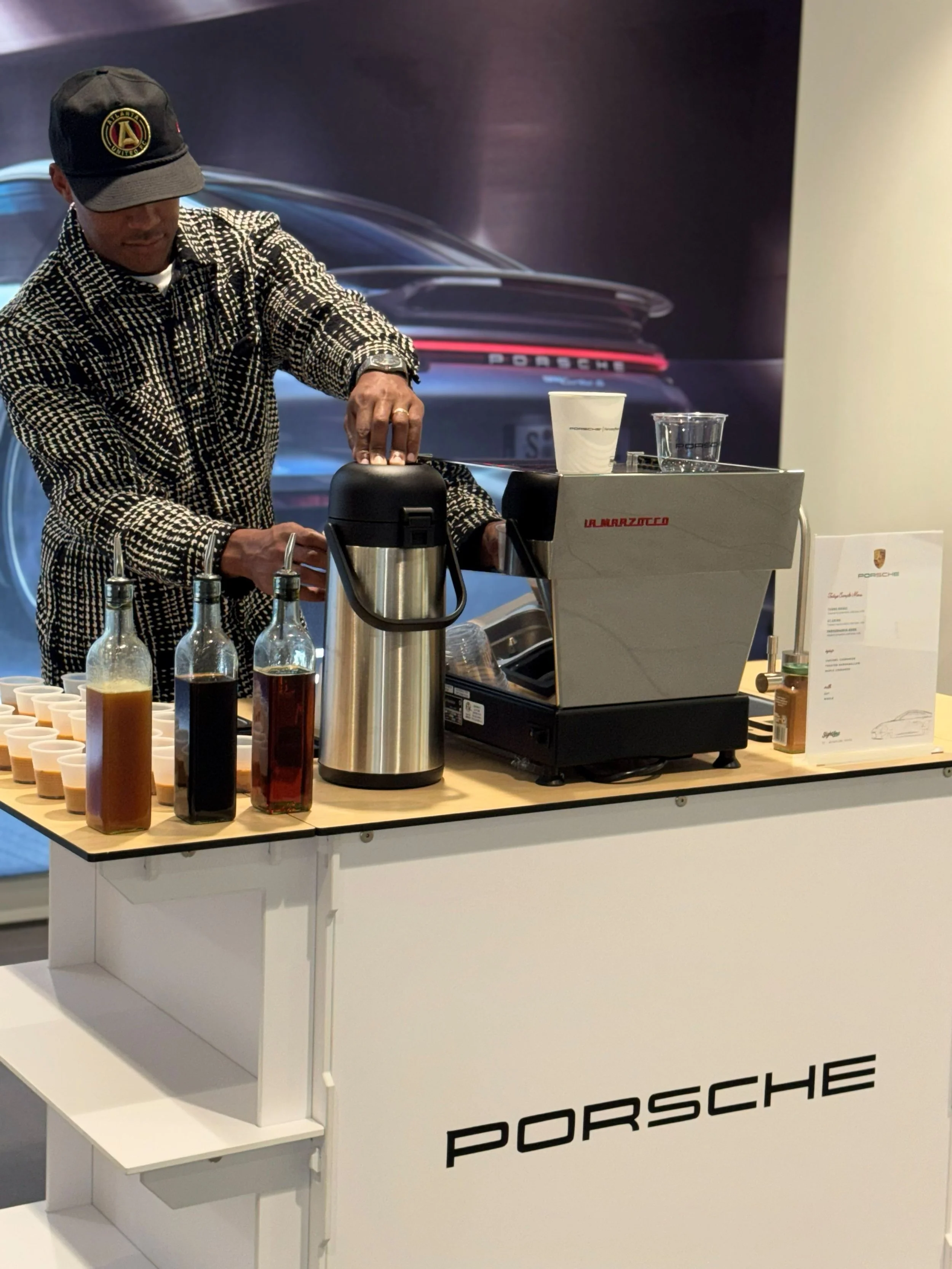 Specialty coffee served to Porsche customers during a referral event