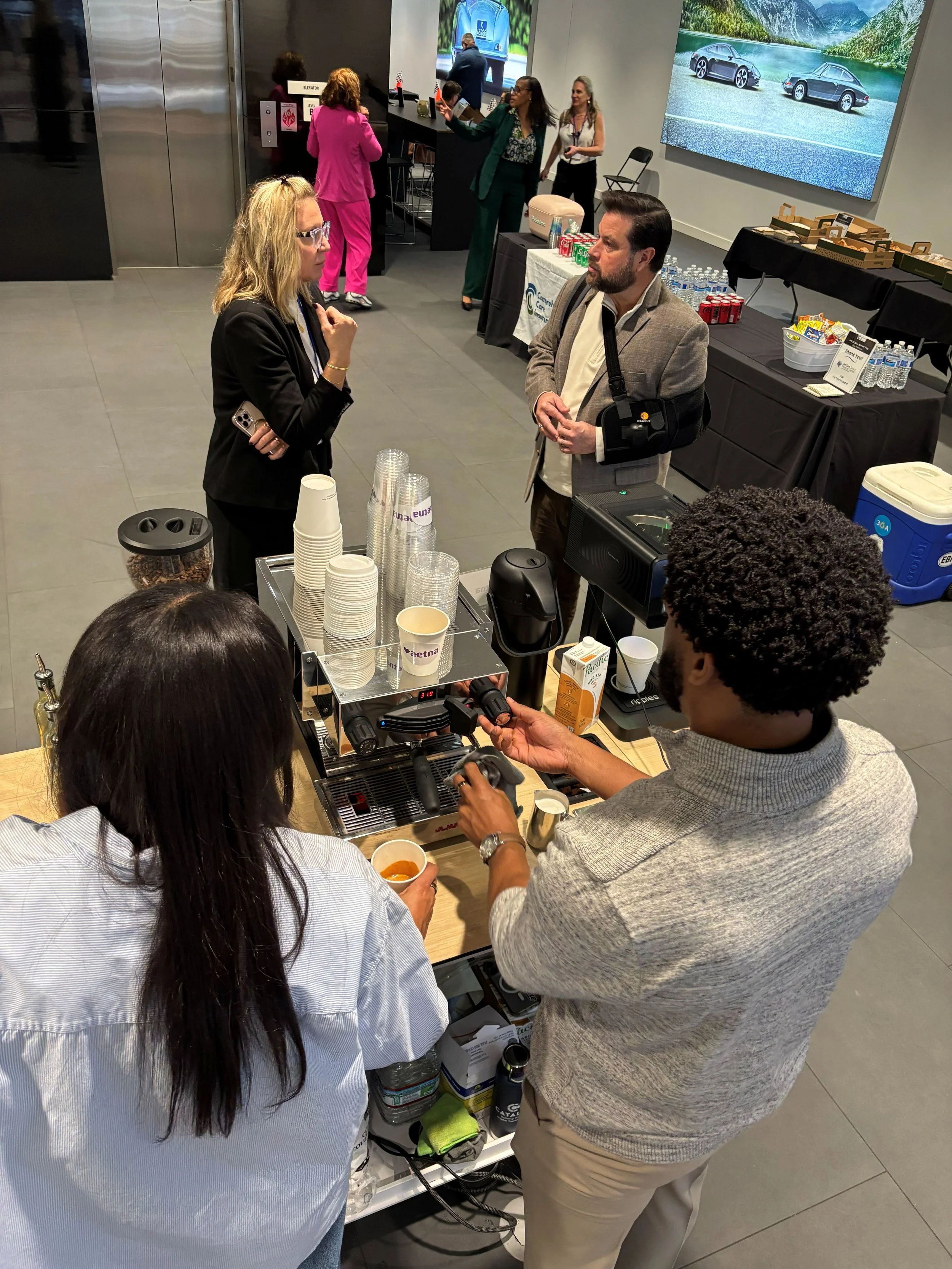 Premium espresso catering complementing a corporate event at Porsche Atlanta Northwest