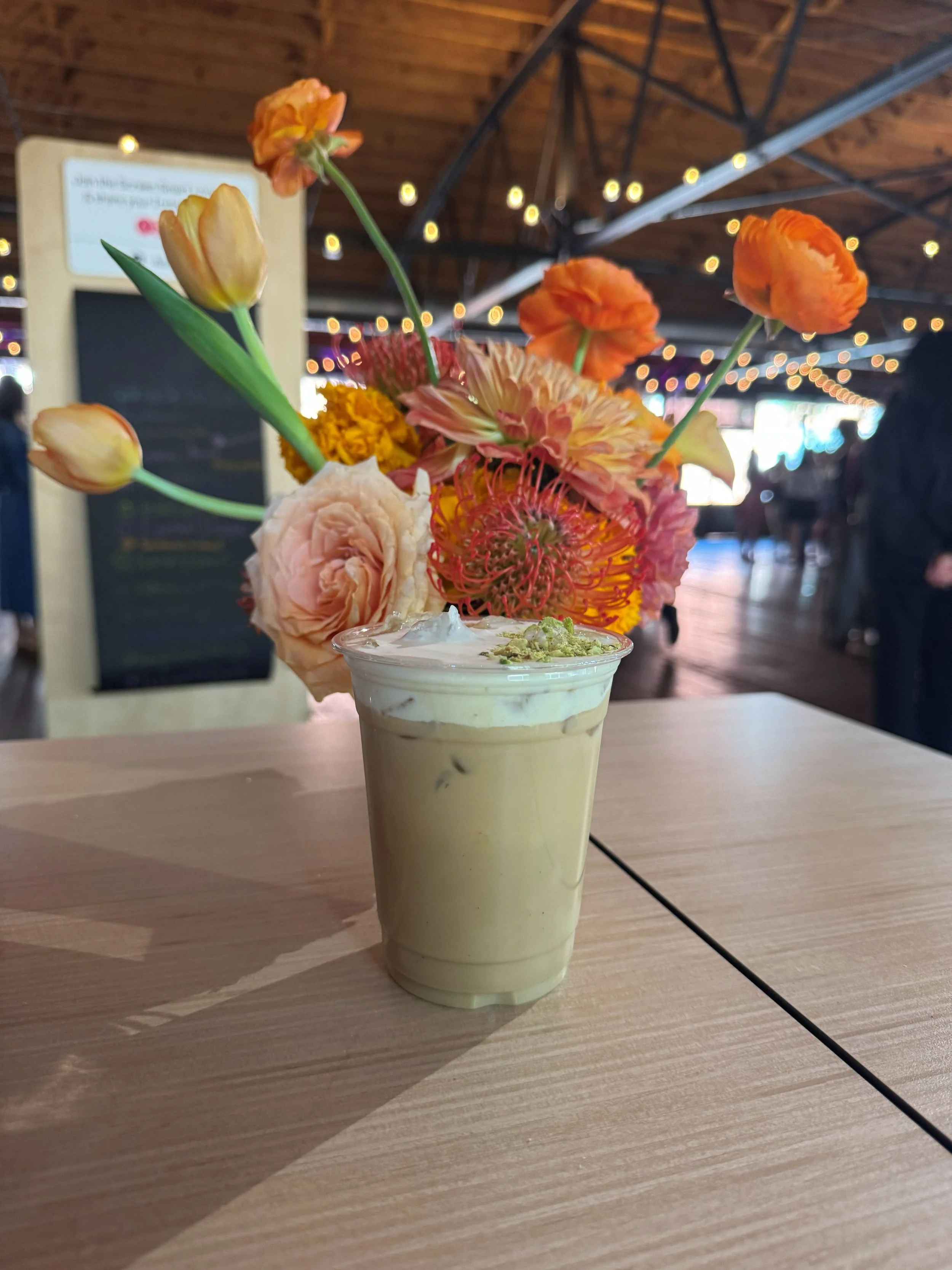 Pistachio latte served by Sightline Coffee at Meta’s Screen Smart event in Atlanta