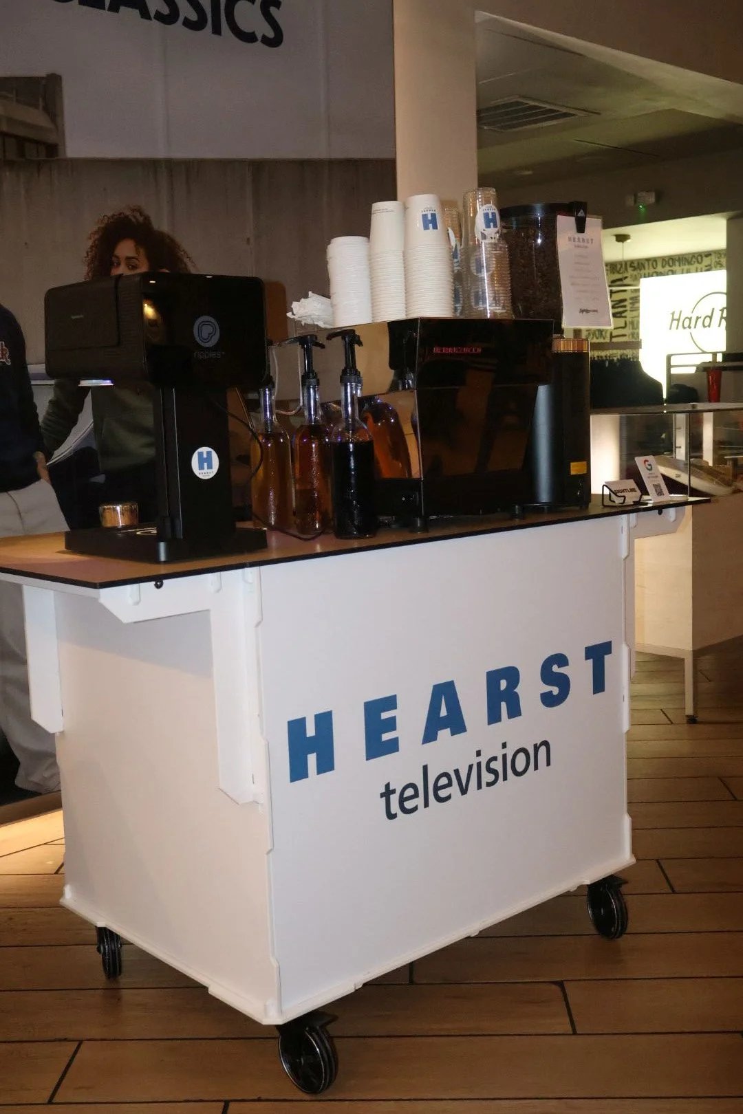 Hearst Television branding displayed alongside the Sightline Coffee cart