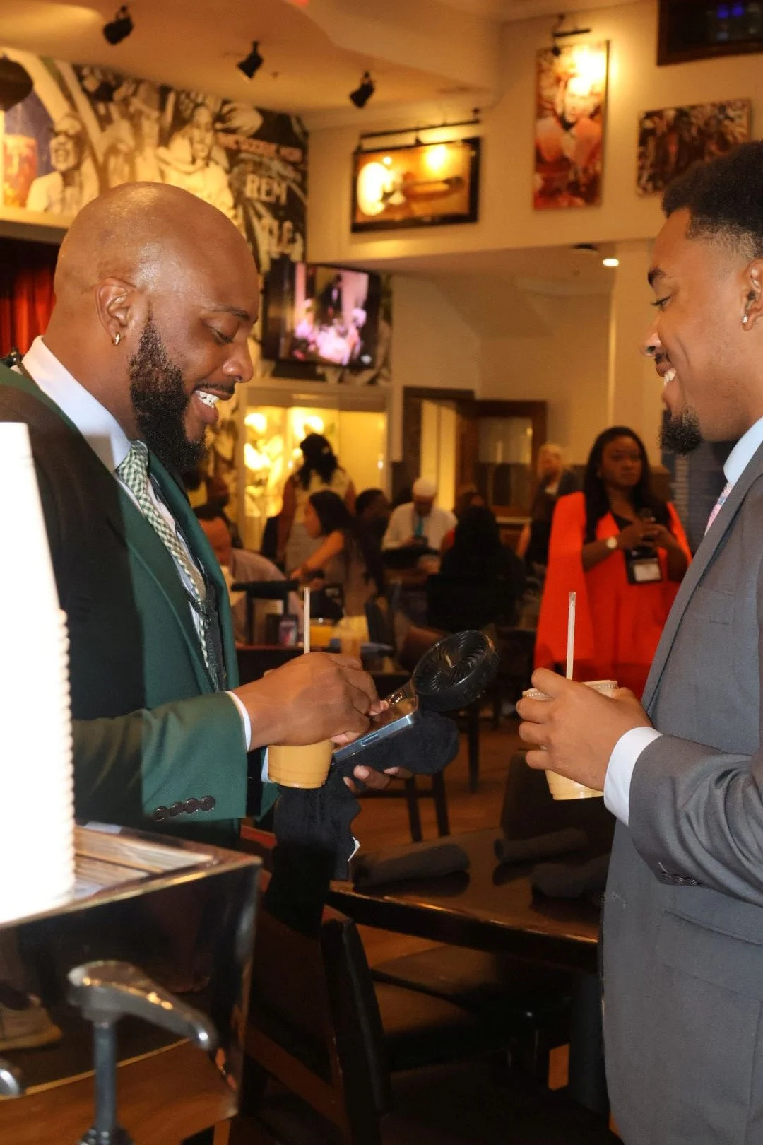 Career fair attendee receiving a handcrafted latte in Atlanta
