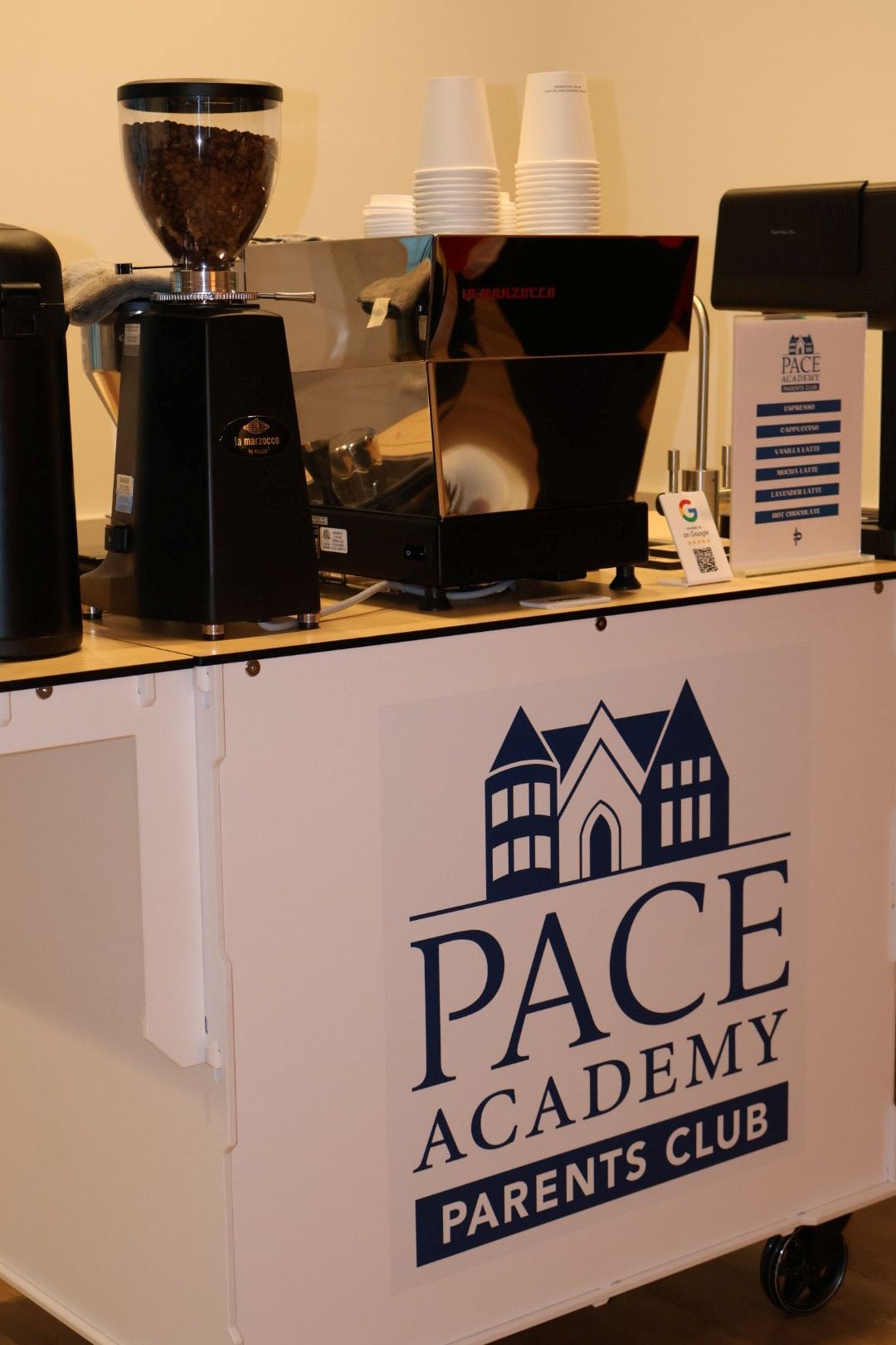 Full mobile coffee cart setup for Atlanta coffee catering at Pace Academy