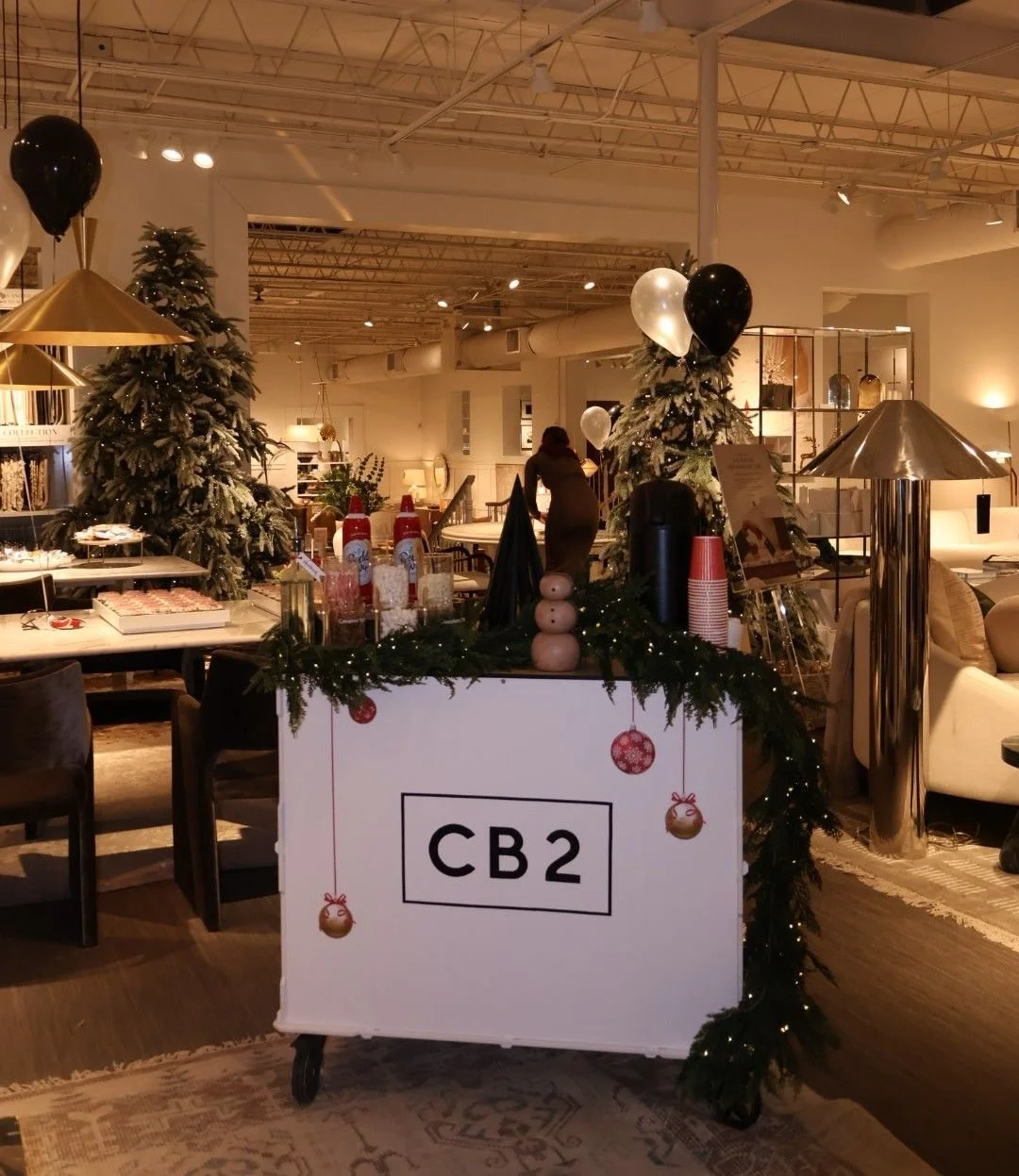 Hot chocolate catering experience welcoming shoppers at CB2 Howell Mill in Atlanta
