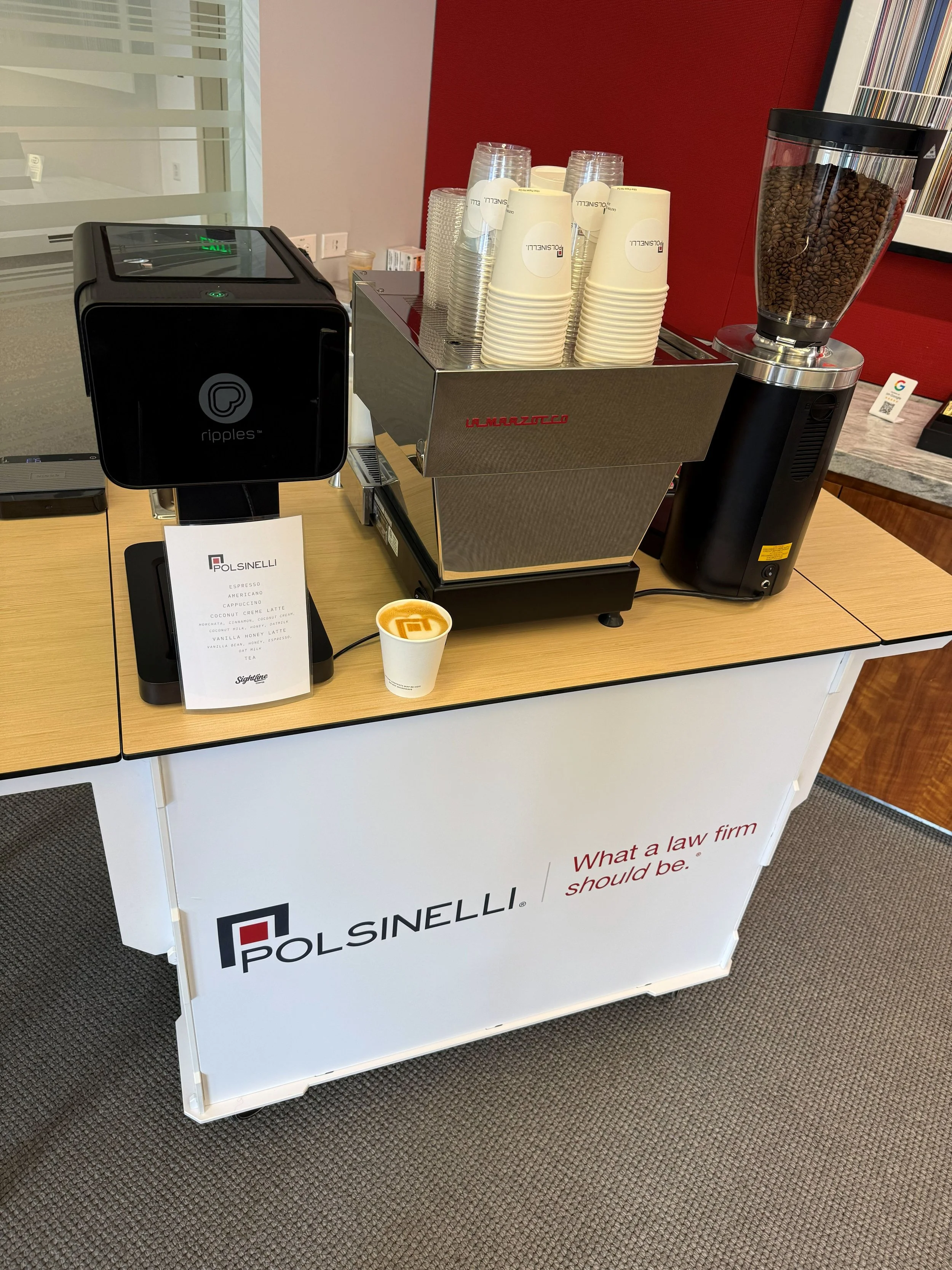 Mobile espresso cart set up for a law firm event in Atlanta