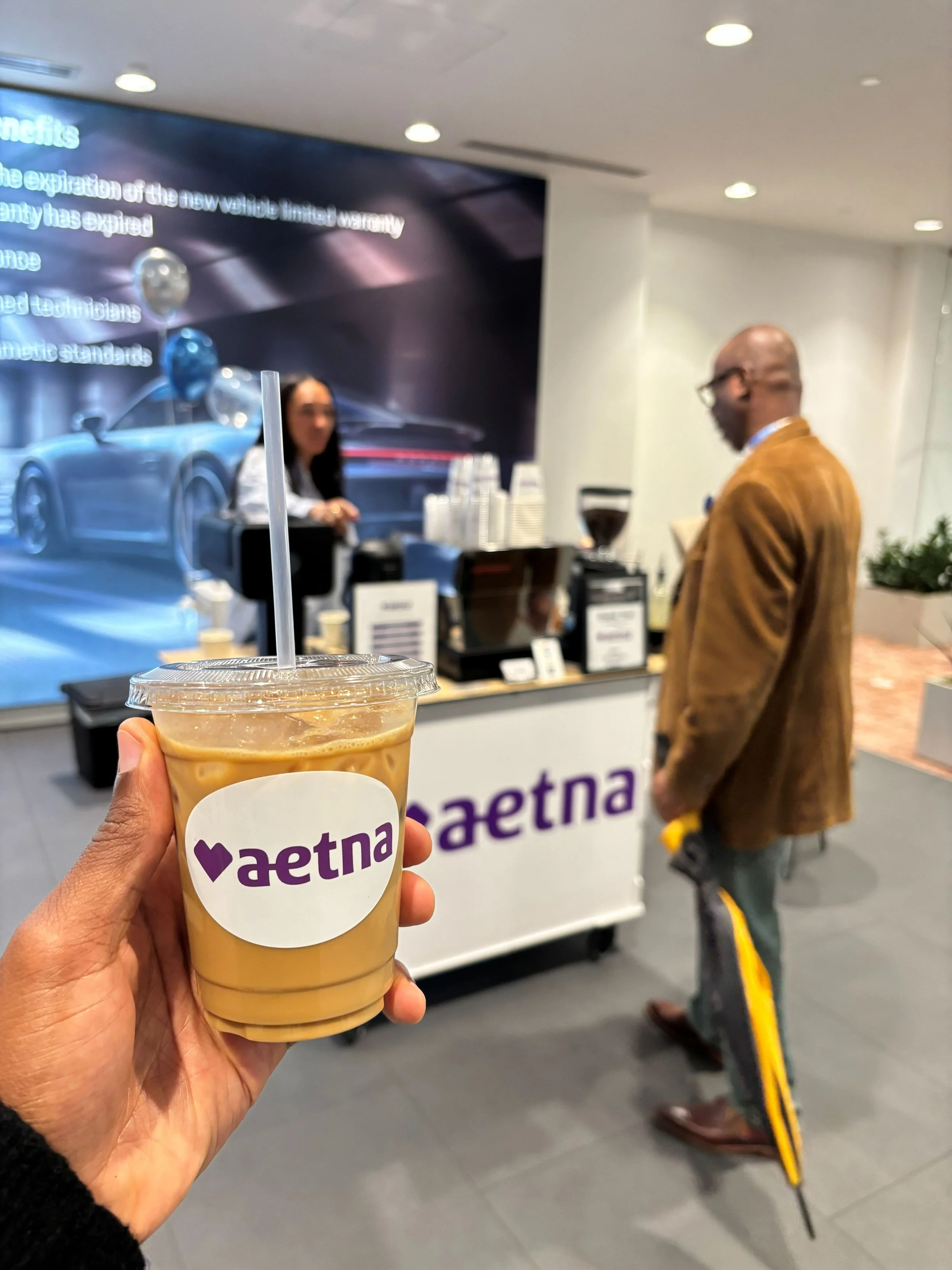 Specialty coffee bar creating a gathering point at an Aetna networking event