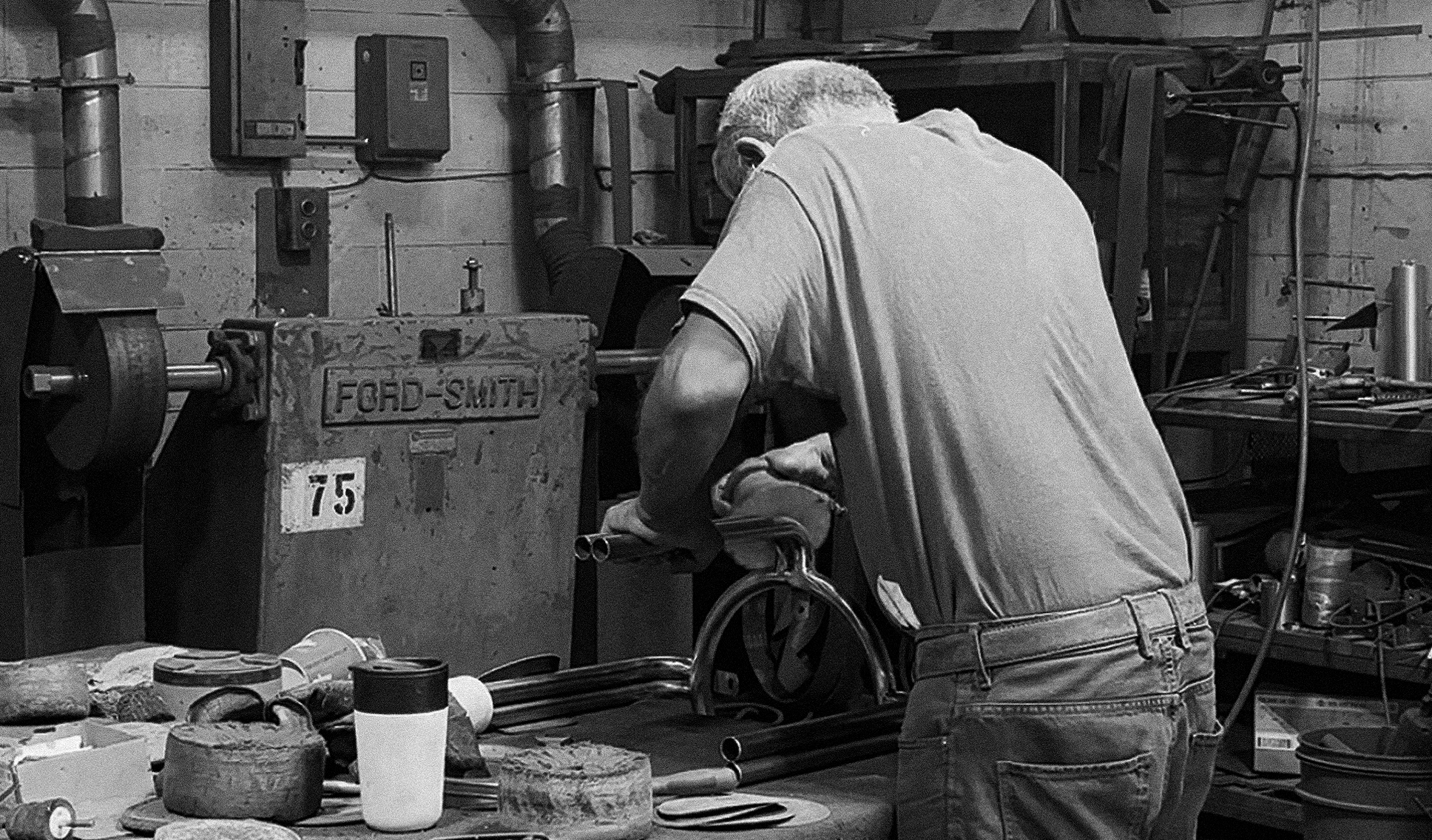 Toronto metalworker fabricating contemporary furniture components for Ourse, showcasing local Canadian craftsmanship.