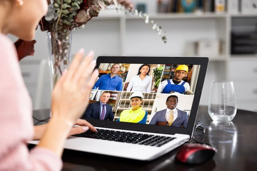 woman having an online meeting on laptop