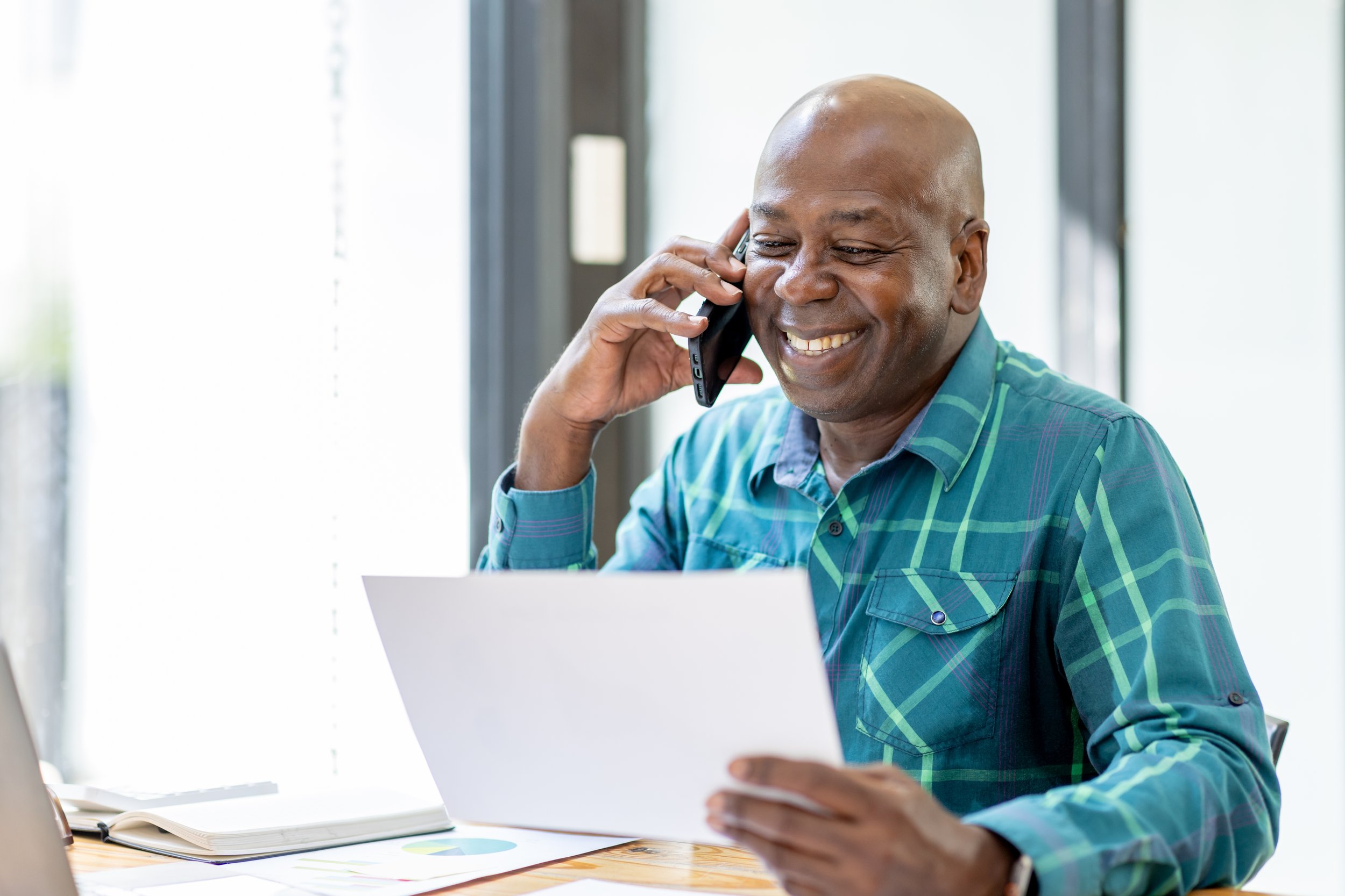 Man receiving phone advice from Citizens Advice