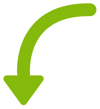 Green downward arrow pointing left and curving downward.