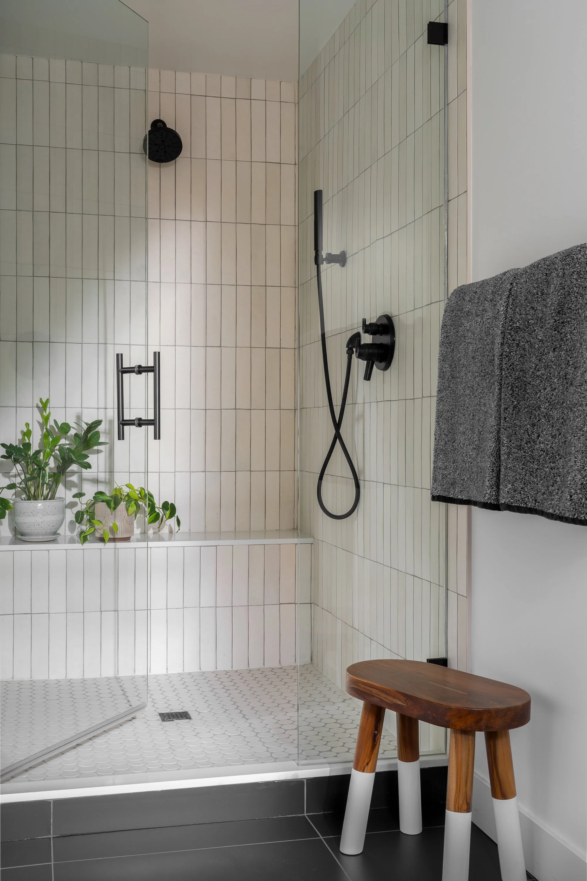 Kirkland | Primary Bath Remodel | Shower with Bench and Sunlight