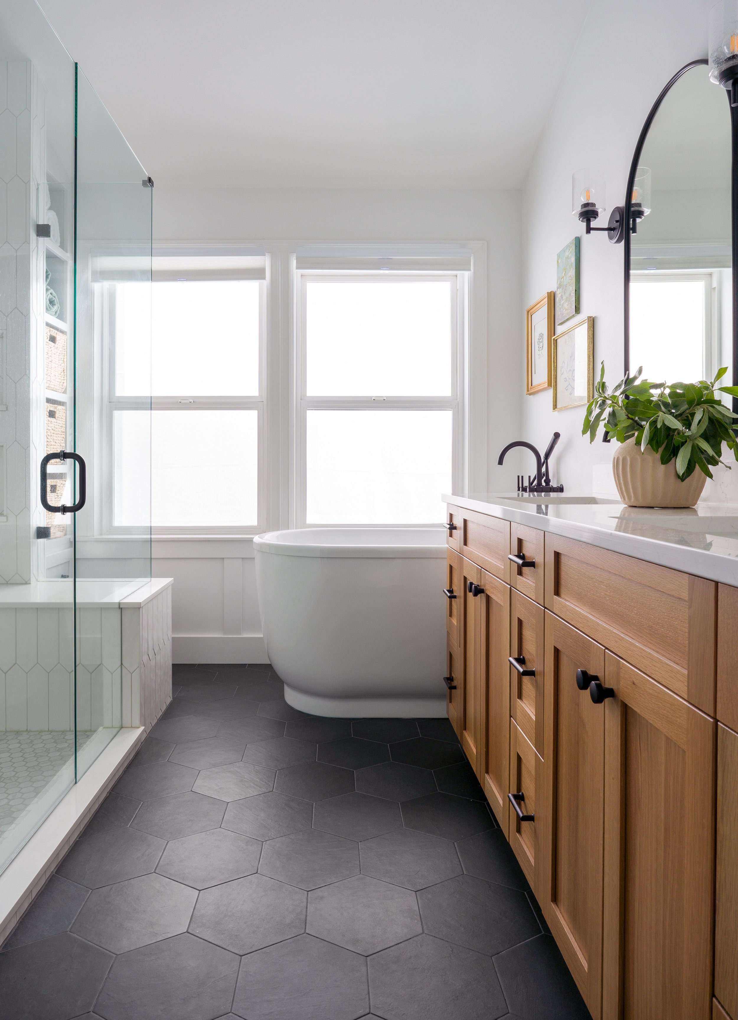 Greenlake | Seattle | Primary Bathroom Remodel | Tub, Vanity, Shower, Mirror
