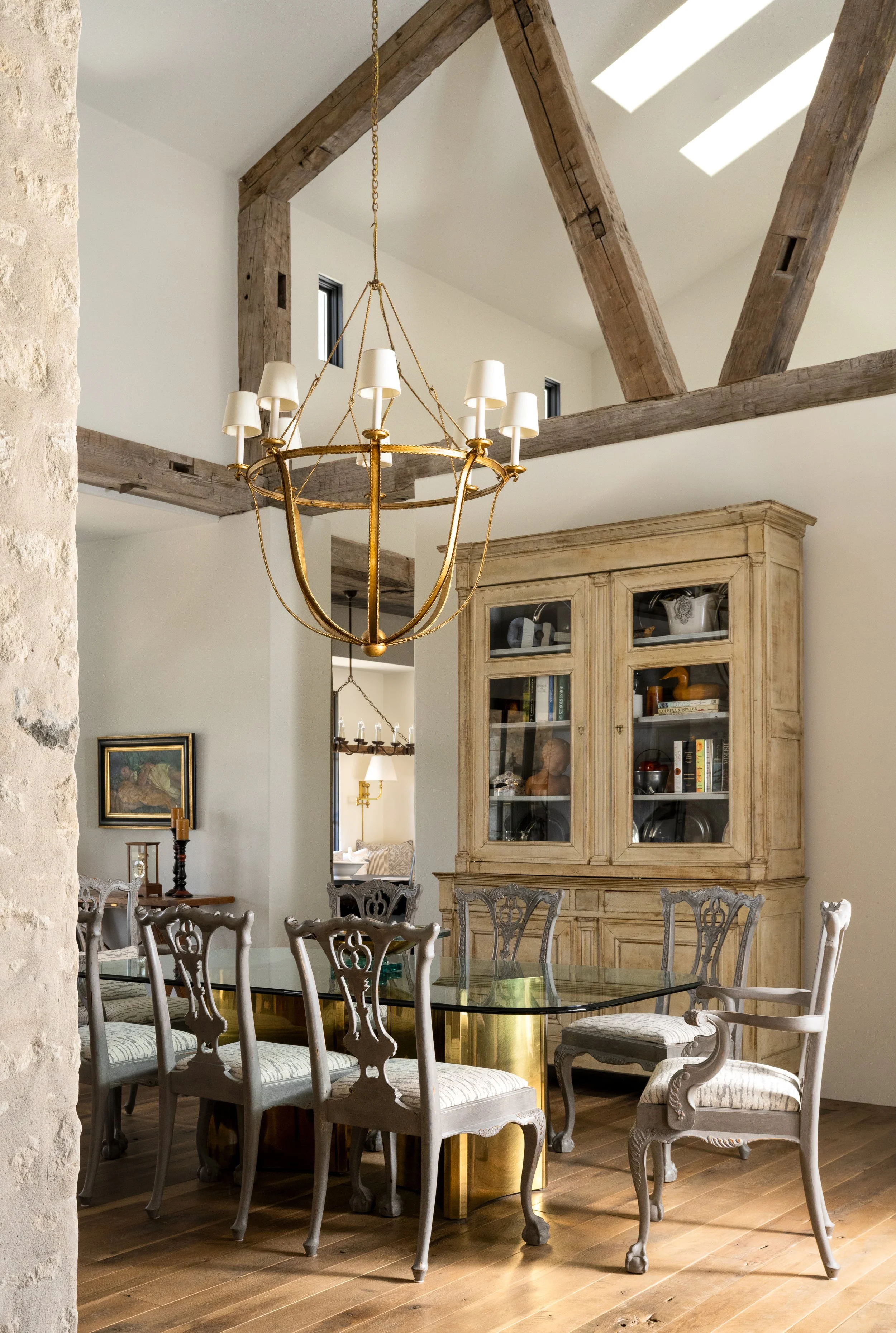 Texas Hill Country | New Construction | Dining Room featuring reclaimed beam ceiling