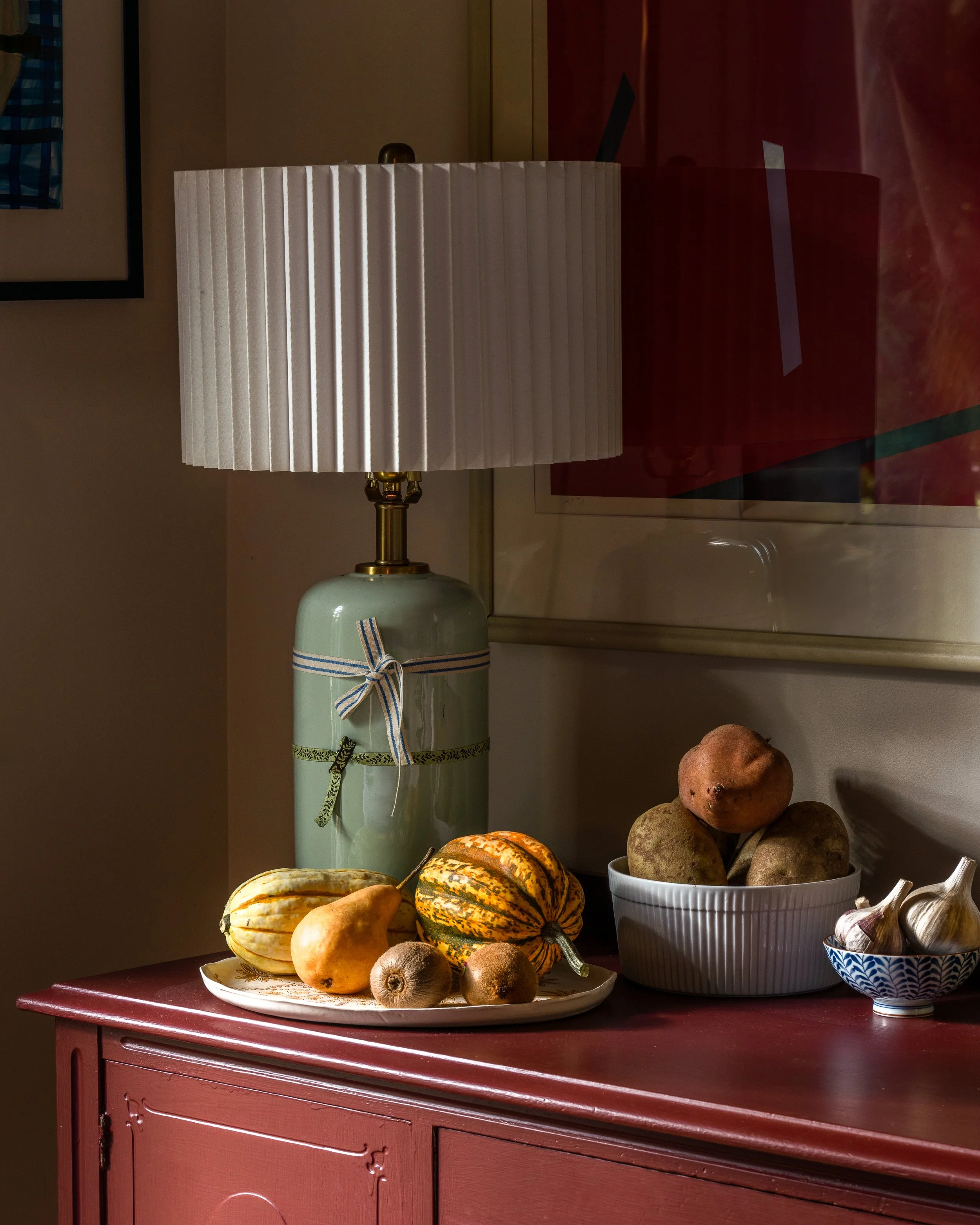 Bainbridge Island, WA | Dining Room Buffet with lamp and vegetables