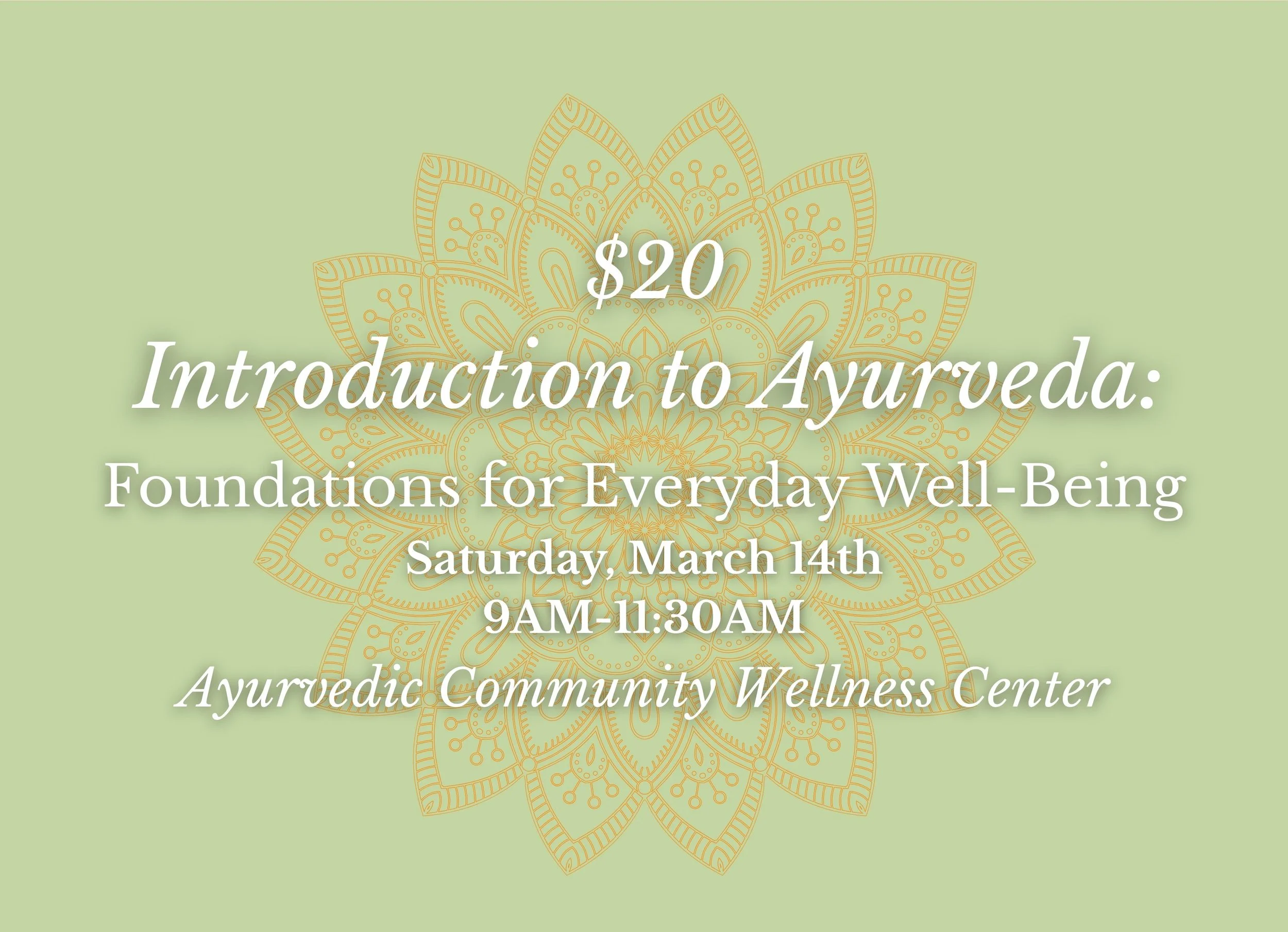 Introduction to Ayurveda: Foundations for Everyday Well-Being (Feb 21st 2-4:30pm)