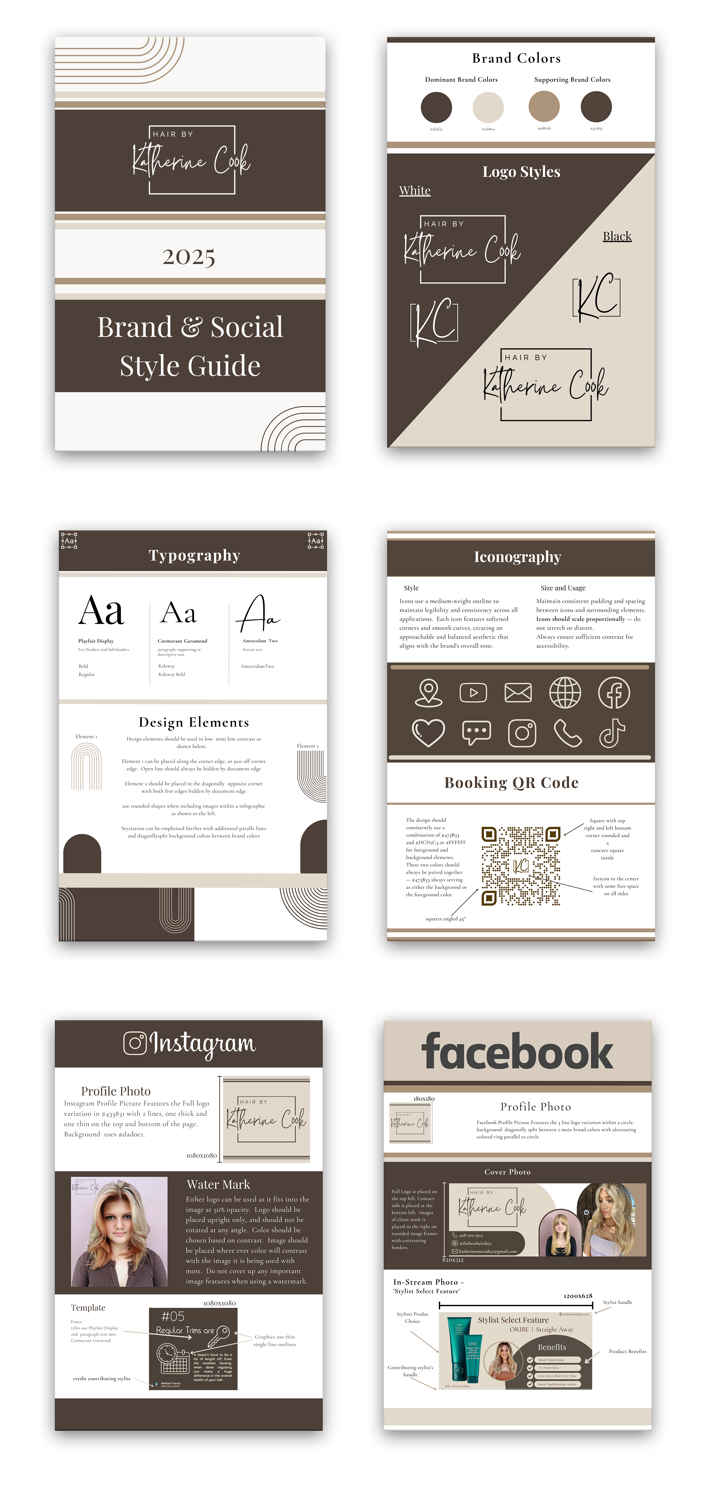 Image of all pages from the brand social & style guide created for Katherine