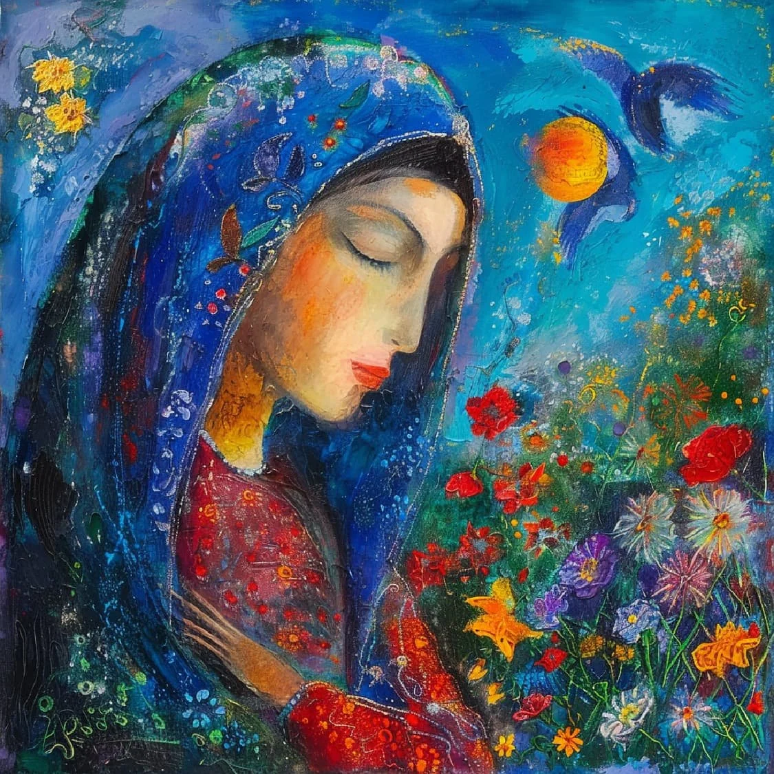 A woman in a headscarf resolves past experiences that shaped her across lifetimes in Past Life regression