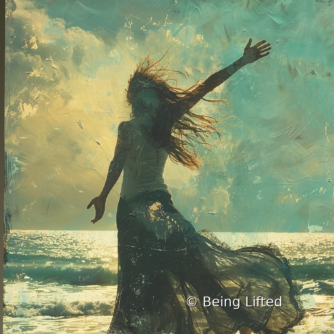 Woman standing in water with arms raised to heavens experiencing spiritual transformation and purpose