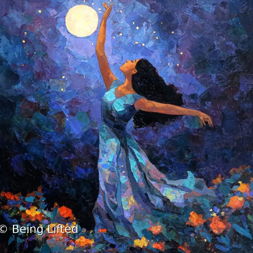 A woman reaches to the heavens with greater connection to her spiritual self with energy work