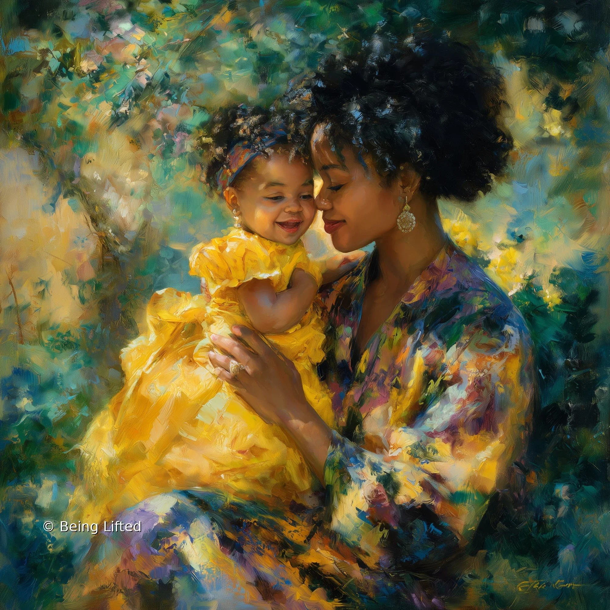 Woman holding baby feeling  joyful from energy work.