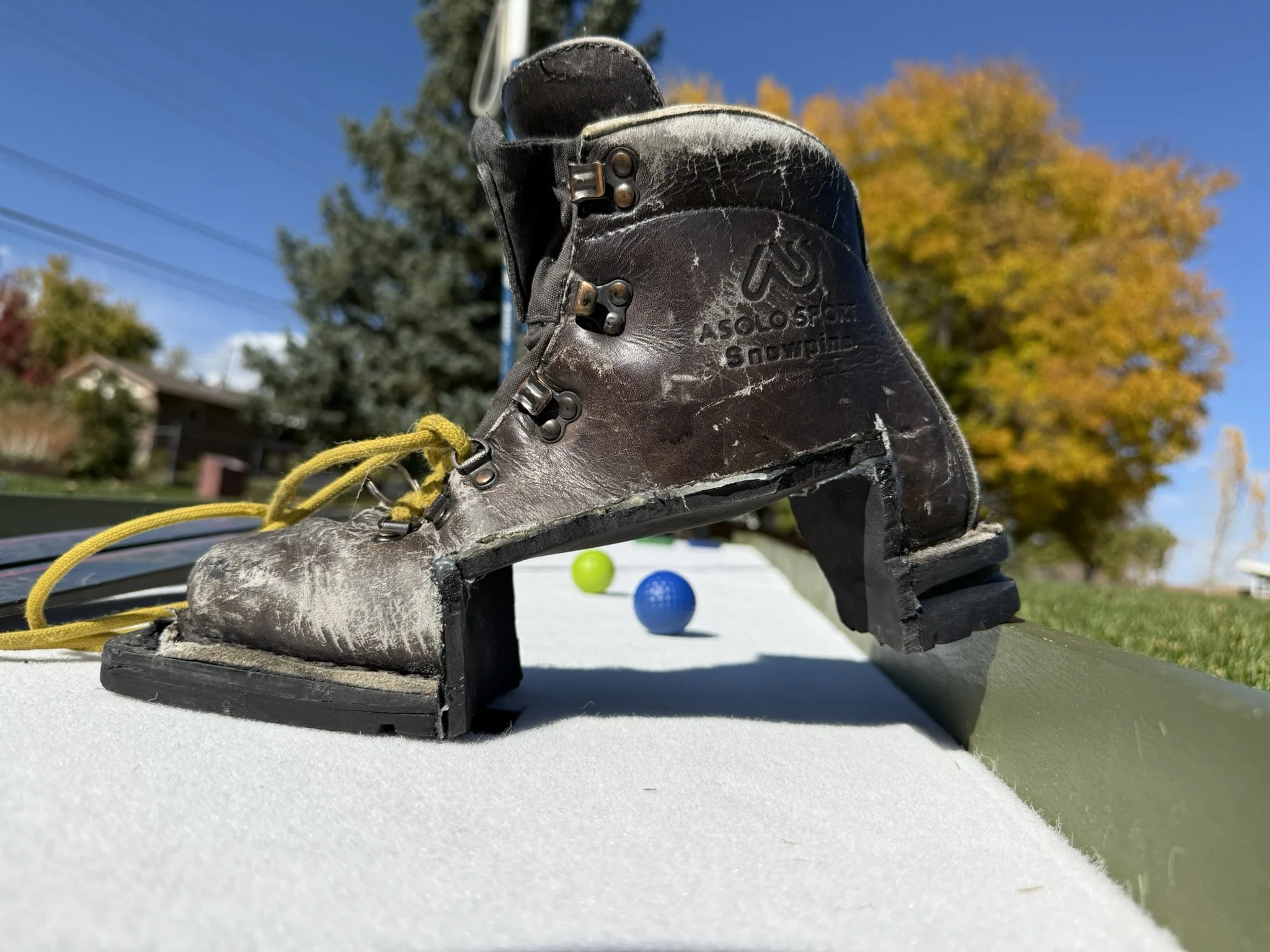 Mobile mini golf course for rent with cross country skiing theme.