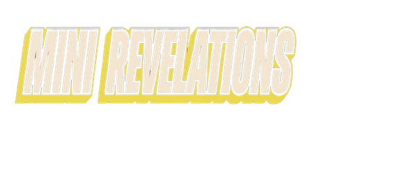 Mini Revelations logo with yellow and white text on a black background.