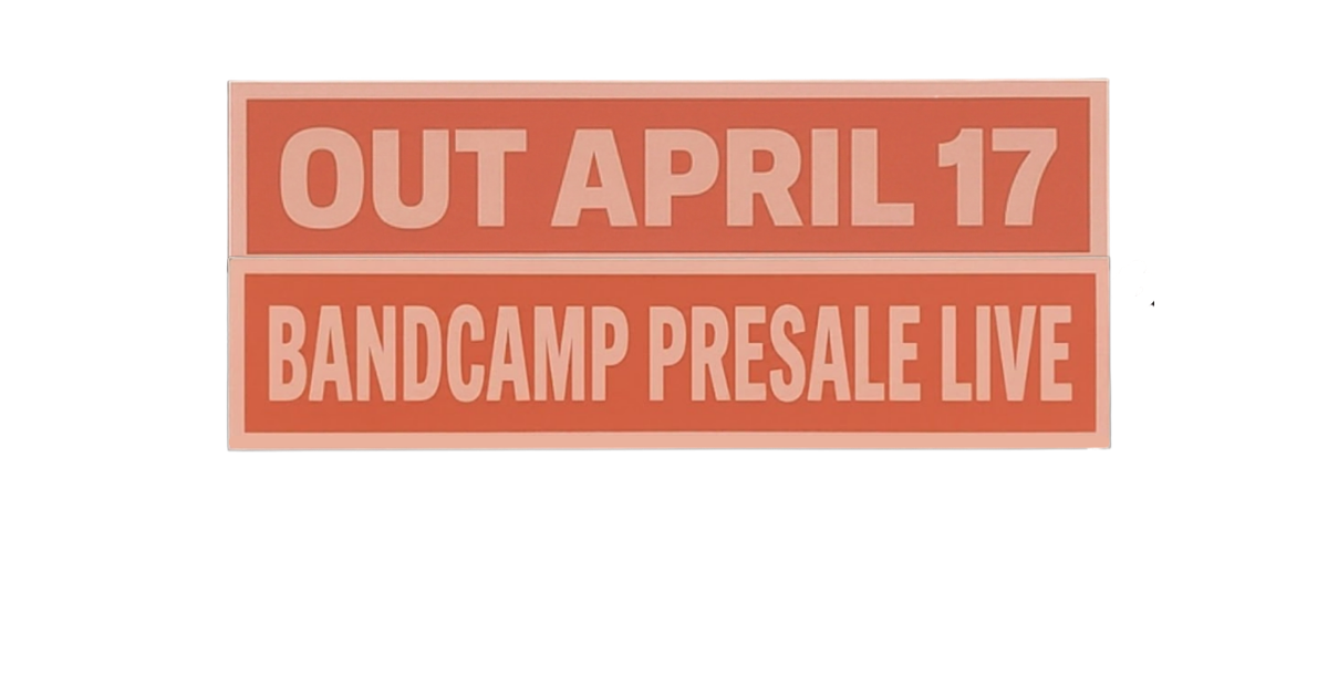 Promotional sign announcing an upcoming event on April 17, featuring a Bandcamp presale live performance.