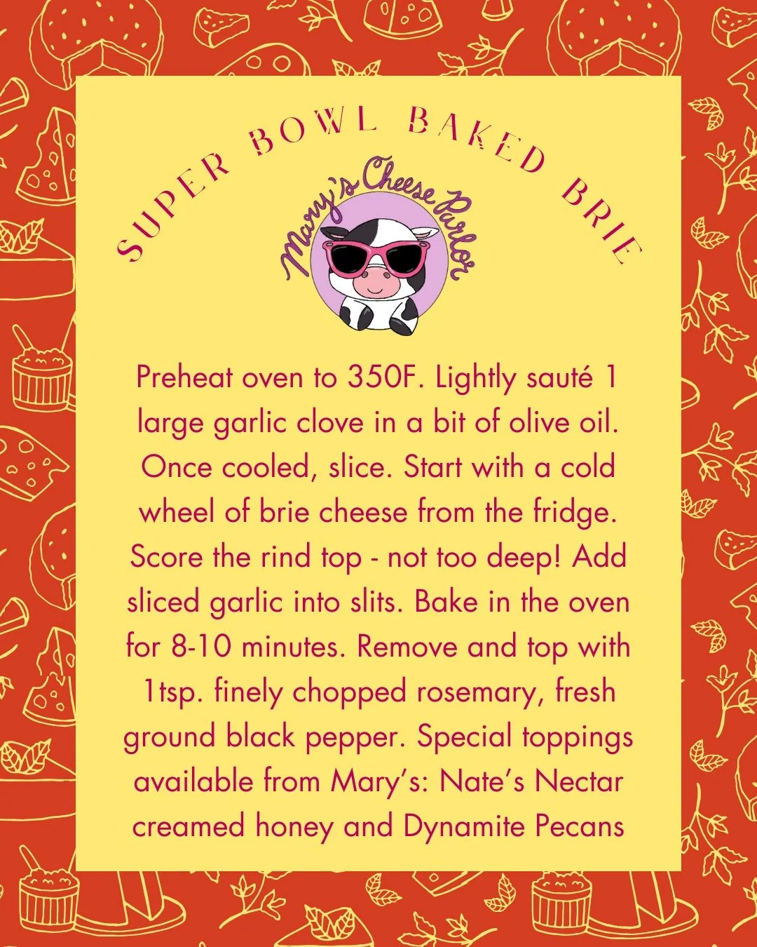 𝐒𝐮𝐩𝐞𝐫 𝐁𝐨𝐰𝐥 𝐁𝐚𝐤𝐞𝐝 𝐁𝐫𝐢𝐞, 𝐭𝐡𝐞 𝐌𝐚𝐫𝐲&rsquo;𝐬 𝐰𝐚𝐲 🧀🏈

This one&rsquo;s a crowd-pleaser for today&rsquo;s game &mdash; warm, melty brie with garlic, rosemary, and just enough wow to make it feel special without being fussy.

S