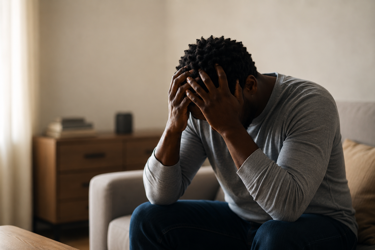 Off duty first responder experiencing chronic stress and nervous system dysregulation, unable to relax.