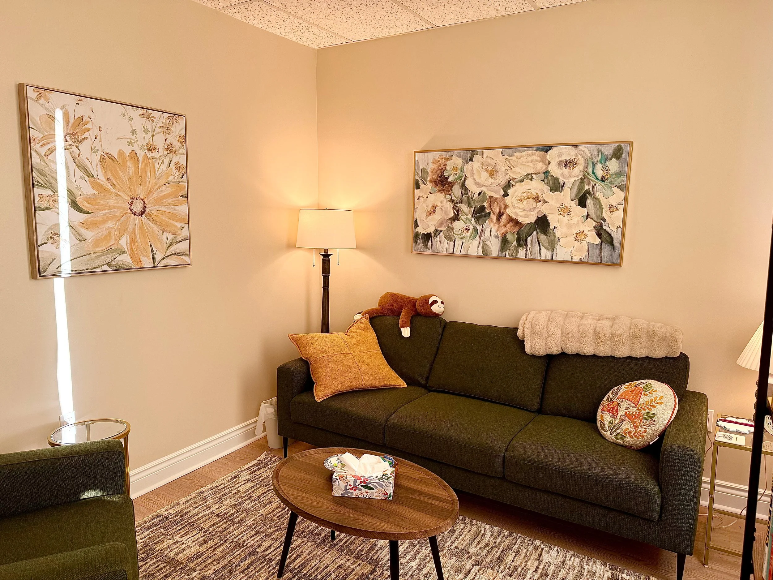 Therapy office with couch and sensory items available in London, Ontario