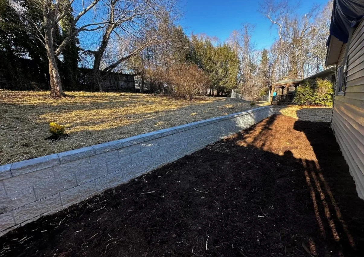 Retaining wall installation completed in Asheville, North Carolina.
