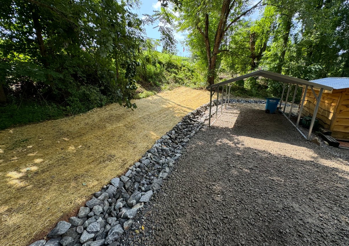 Slope stabilization and erosion control in Waynesville, North Carolina.