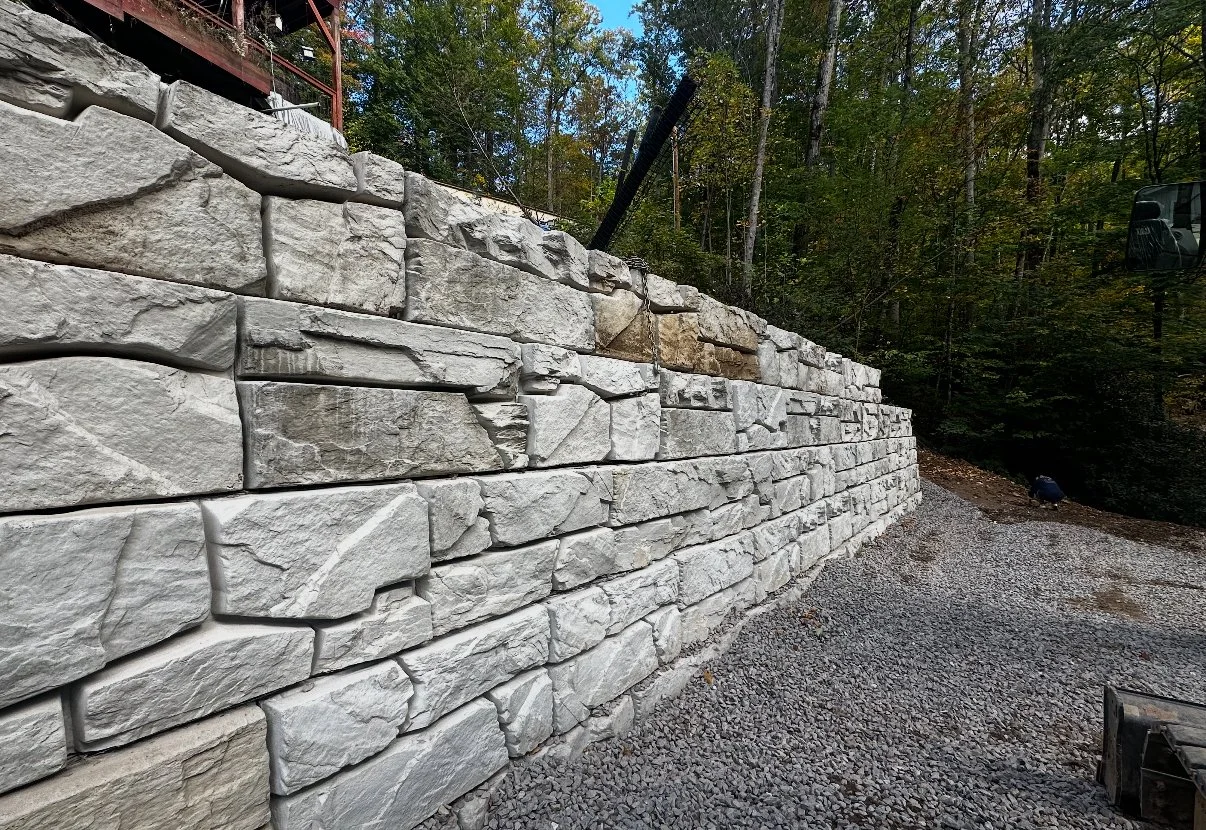 Retaining wall installation completed in Hendersonville, North Carolina.