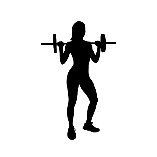 Silhouette of a woman lifting dumbbells in a fitness pose.