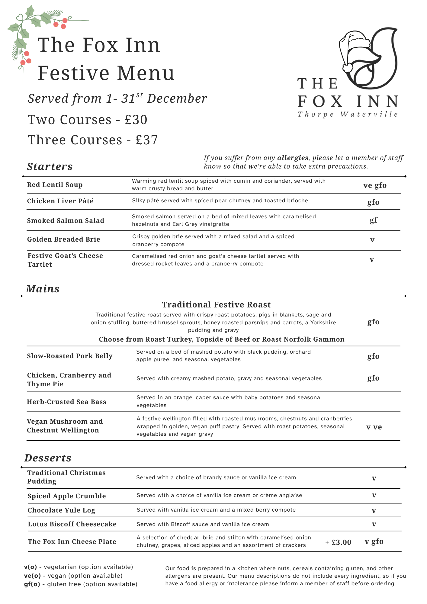 Festive Menu 2026