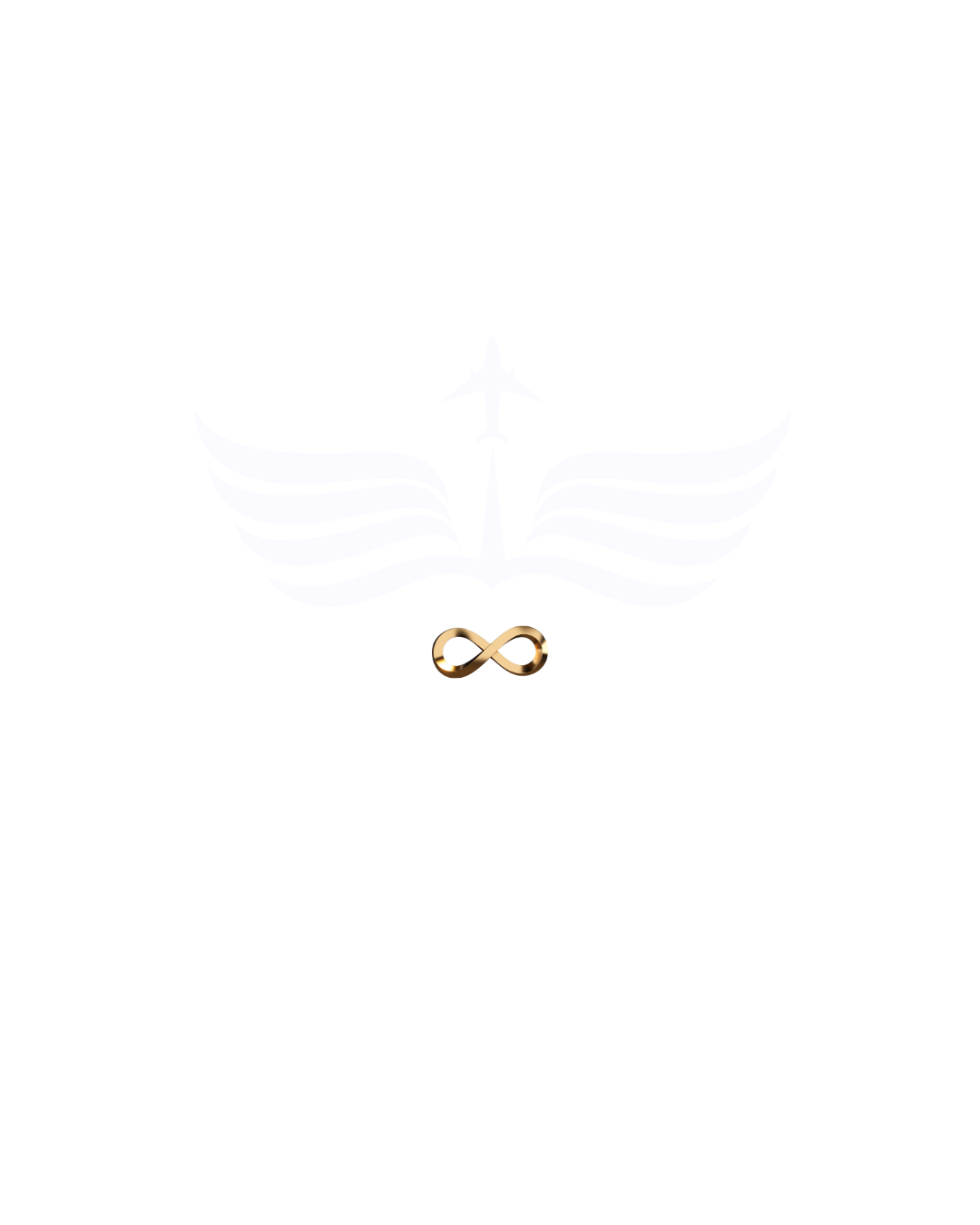 A logo featuring a stylized white dove with wings spread, a gold infinity symbol with a sword in the middle, and the text 'United We Stand'.