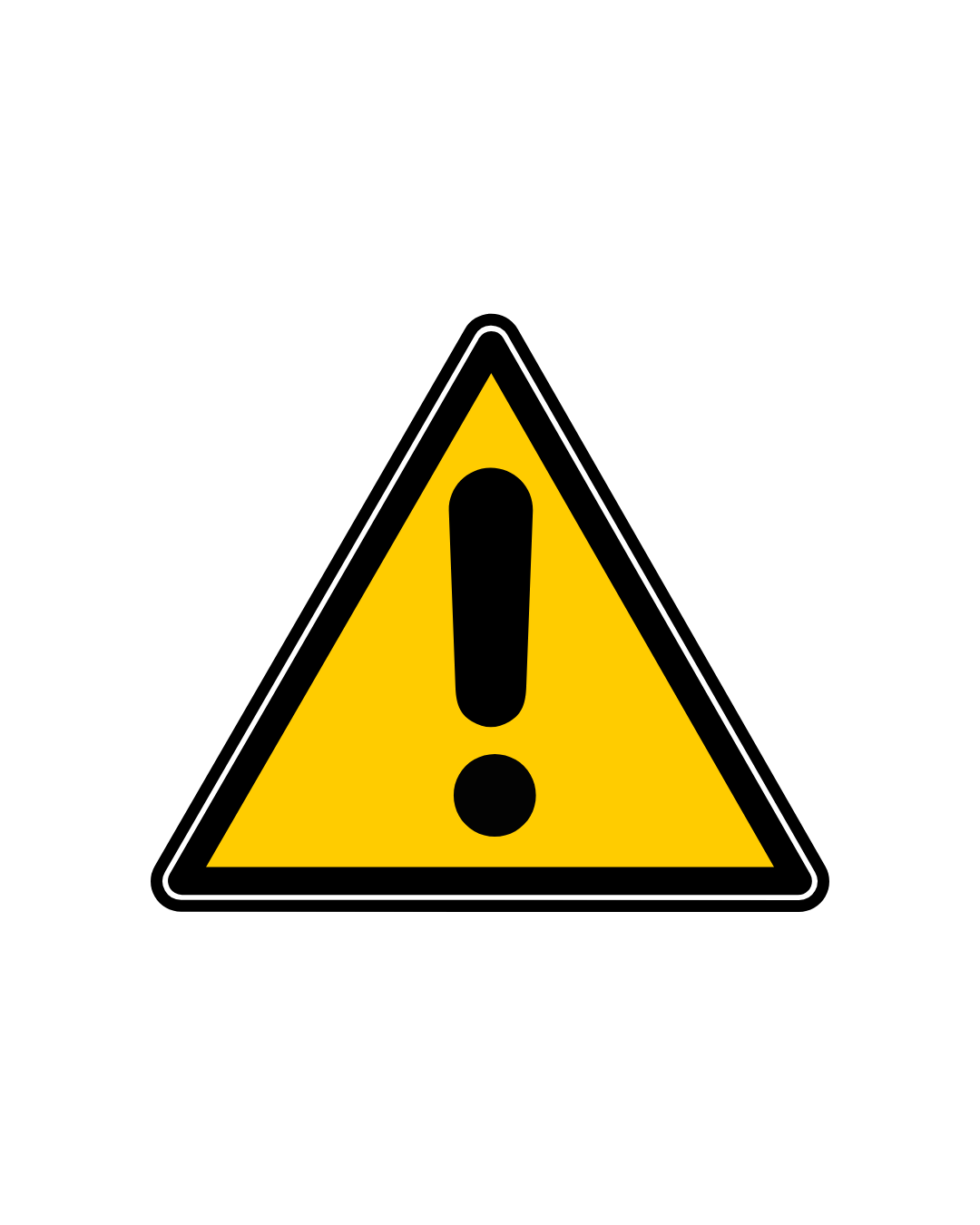 Warning sign with a yellow triangle and black border, featuring a black exclamation mark in the center.
