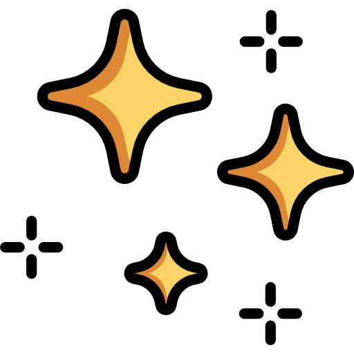 Three sparkling star shapes in gold and tan on a black background.