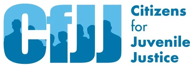 Logo of Citizens for Juvenile Justice with large blue letters 'CJJ' and silhouettes of children in the background.