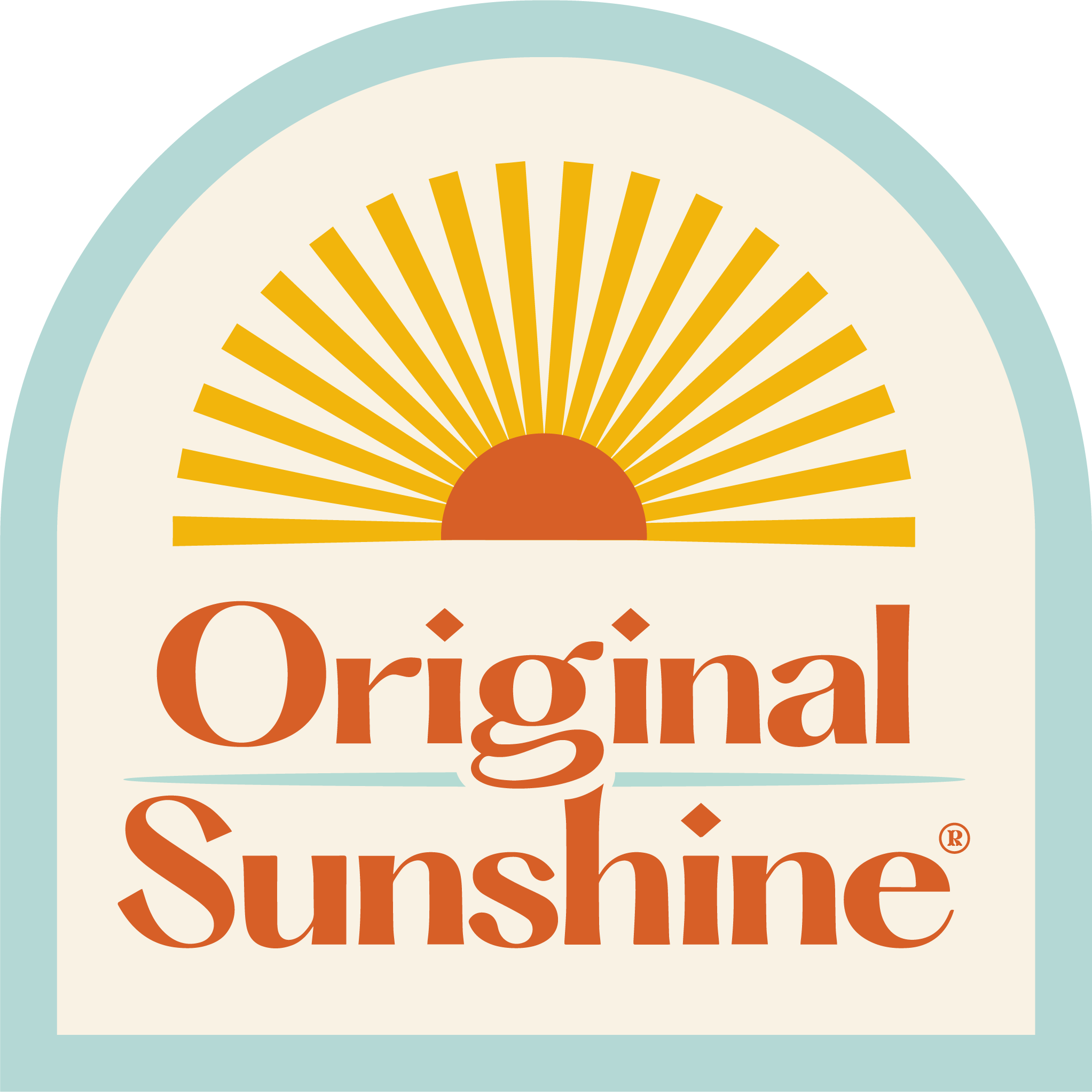 Logo of Original Sunshine featuring a stylized sunrise with yellow sun rays and a orange semicircle, with the words 'Original Sunshine' in orange text.